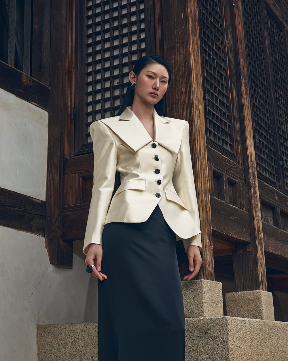 Wool-Silk Tailored Jacket (Ivory)