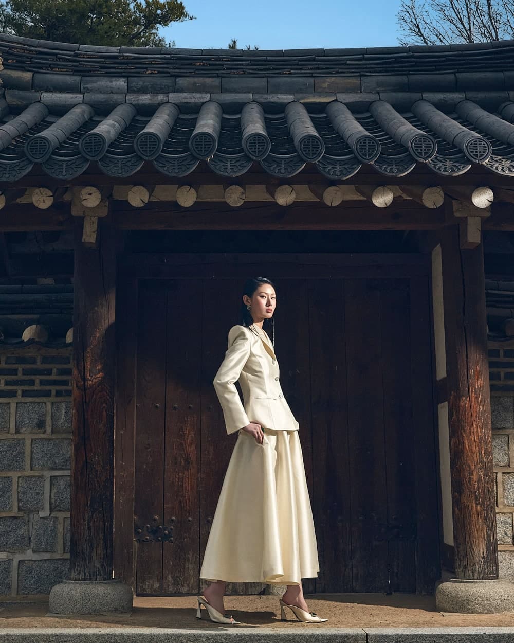 Wool-Silk Jacket & Skirt Set (Ivory) — vue 4