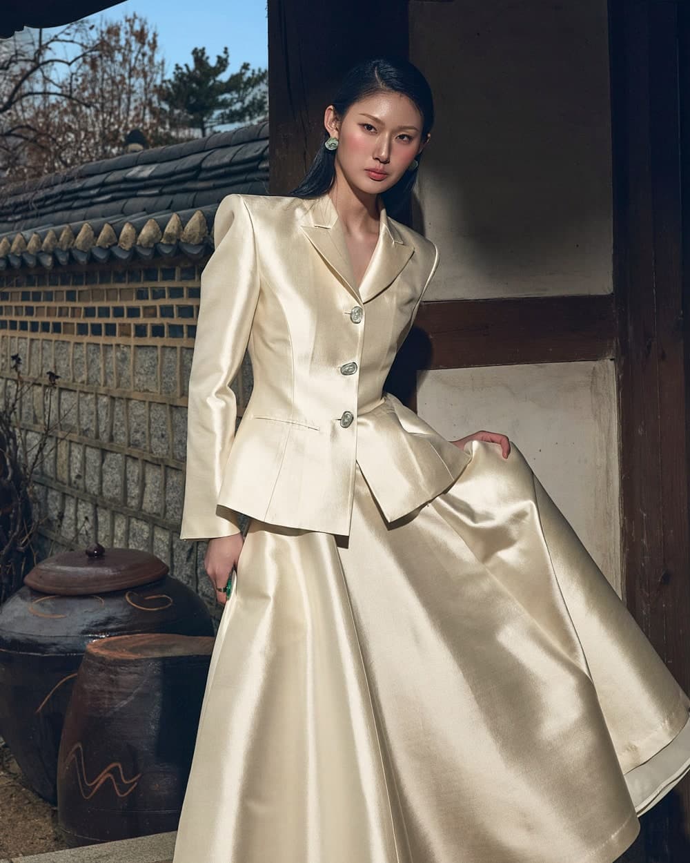 Wool-Silk Jacket & Skirt Set (Ivory) — vue 6