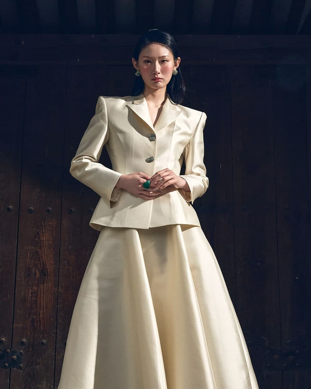Wool-Silk Jacket & Skirt Set (Ivory) — vue 8