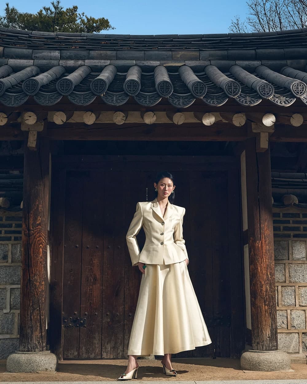 Wool-Silk Jacket & Skirt Set (Ivory) — vue 9