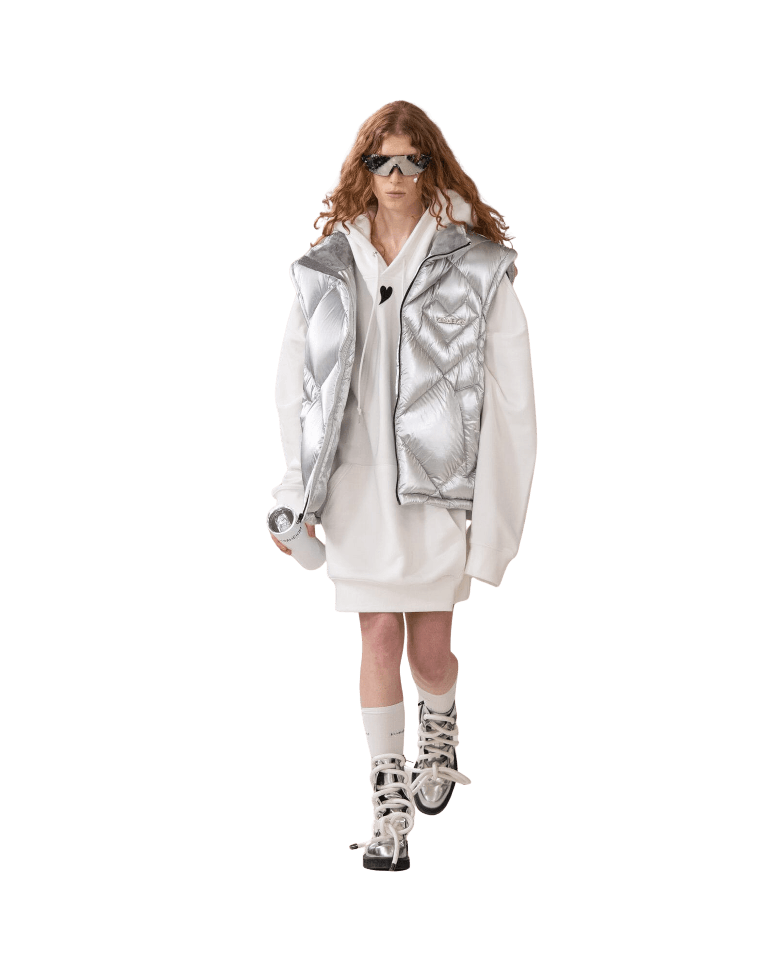 Heart Patch Oversized Hoodie (White) — vue 1