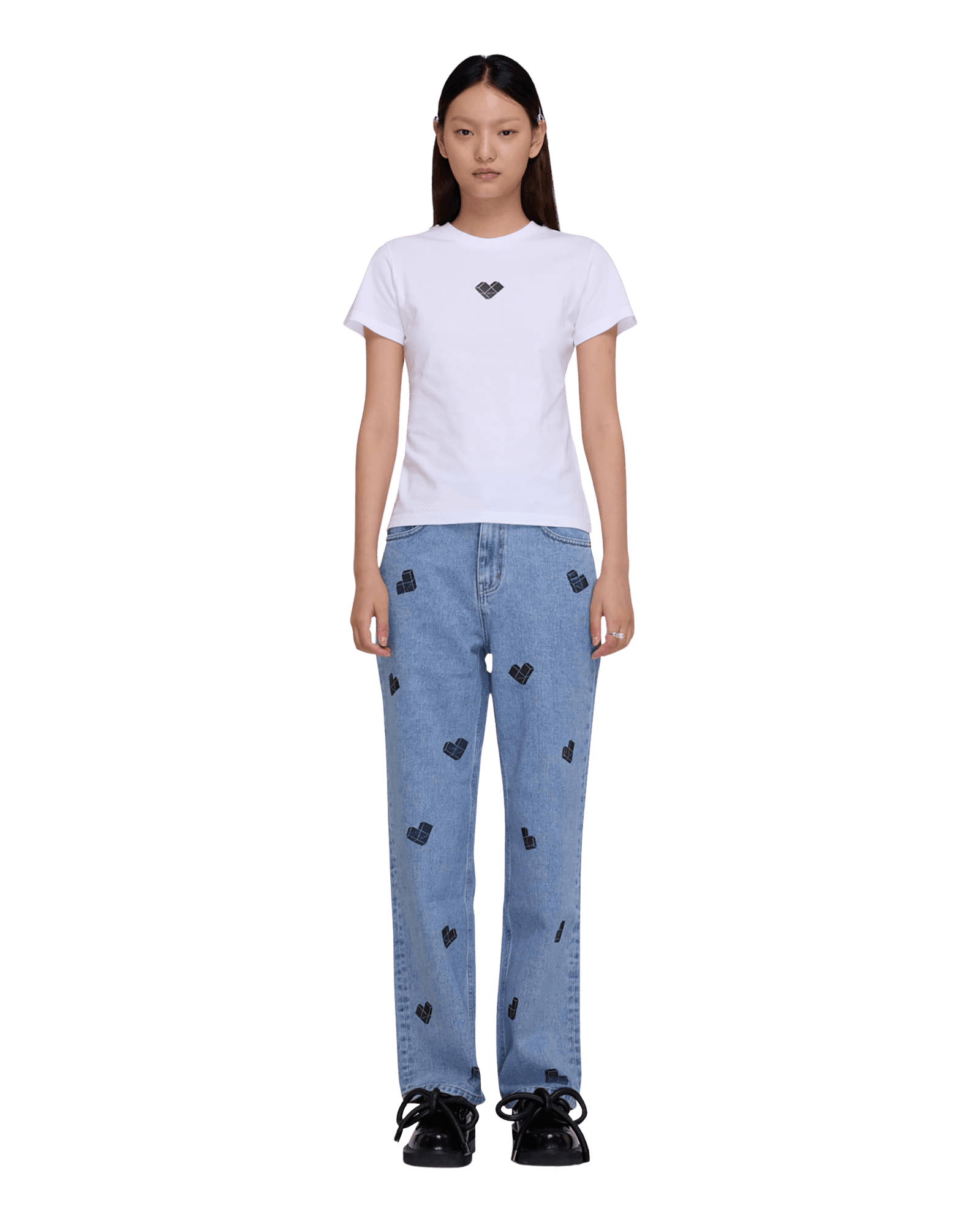 Heart Puzzle Stamped Slim Fit T-Shirt (White)