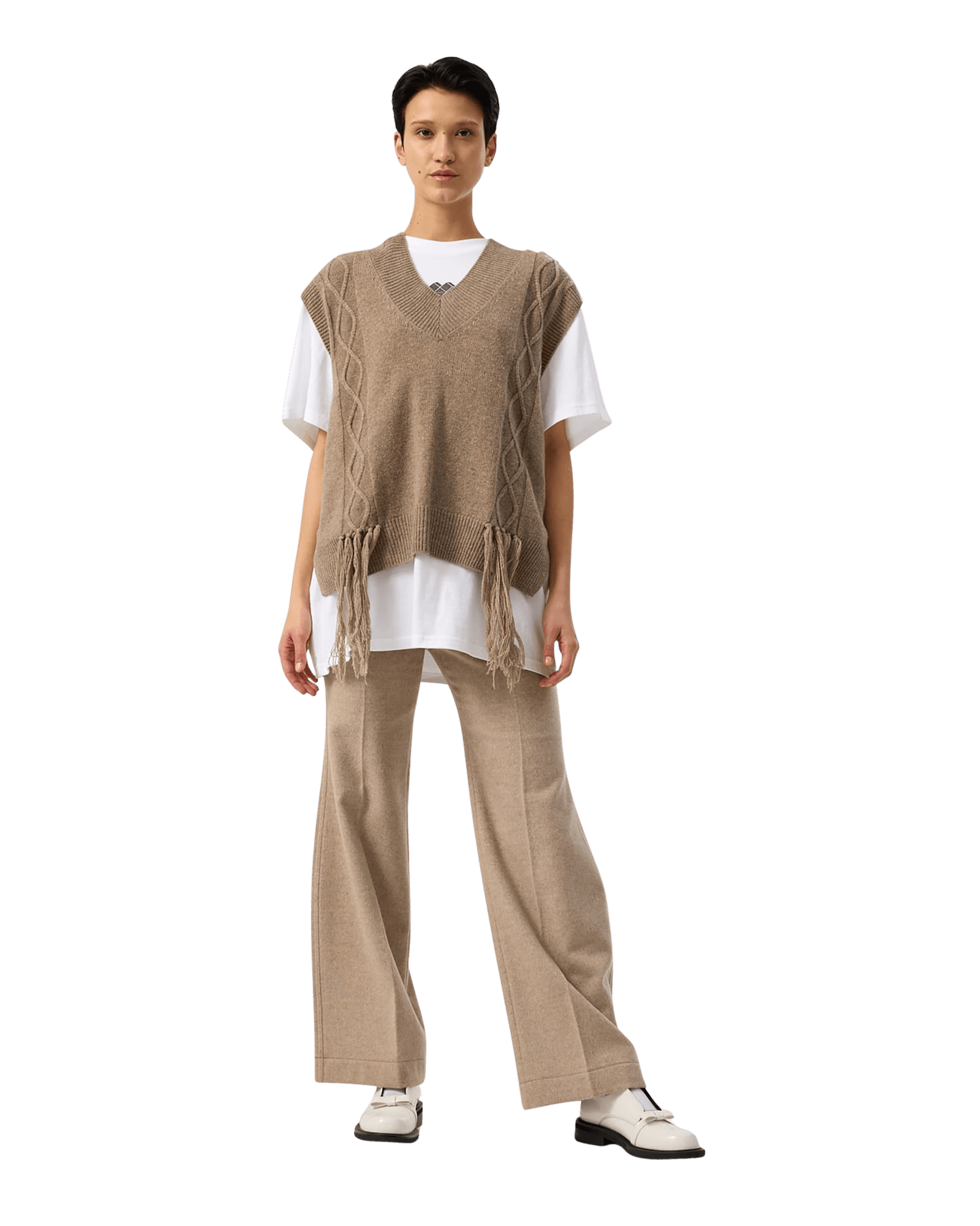 Wave Cut Trousers (Beige)