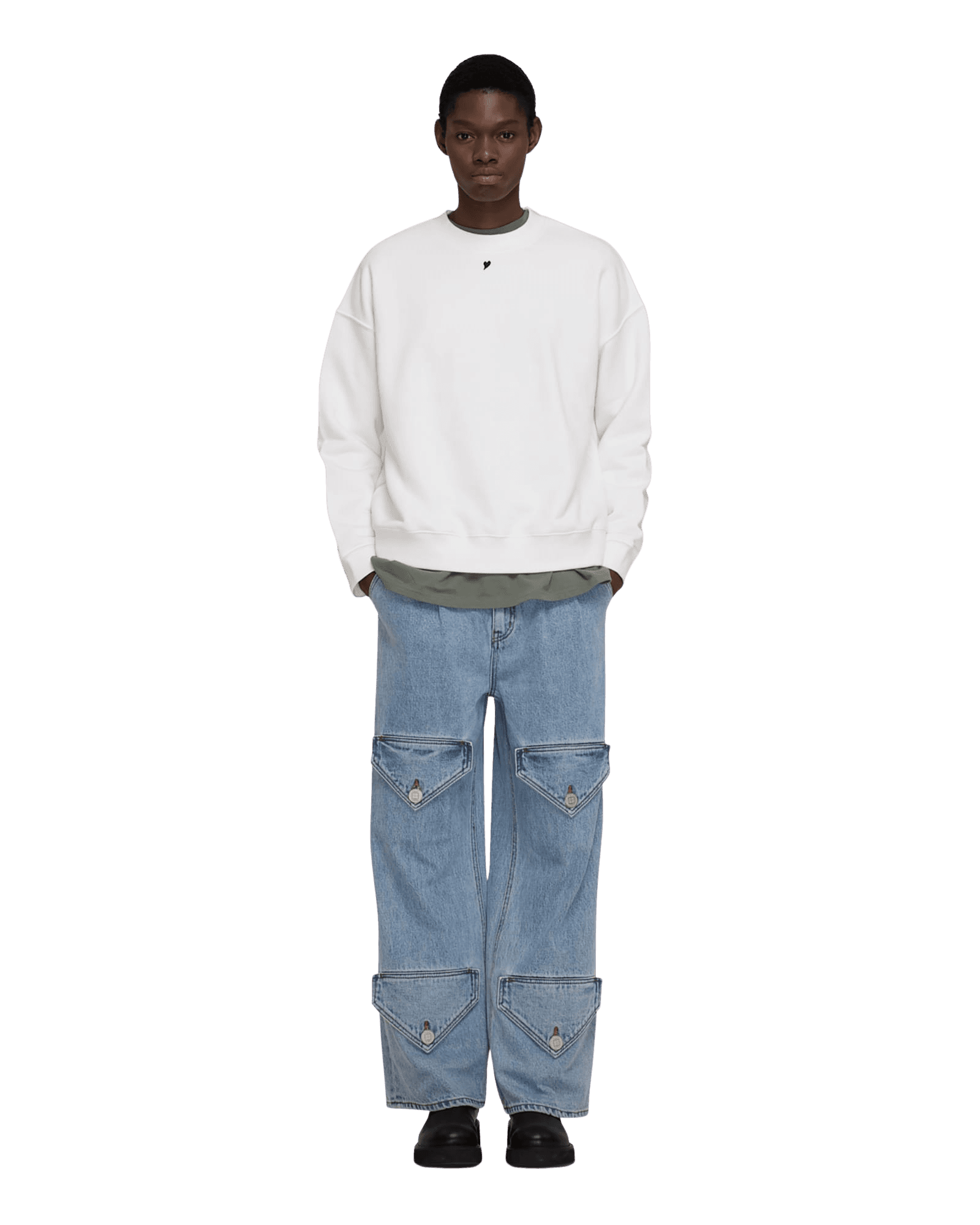 Heart Embroidered Sweatshirt (White)