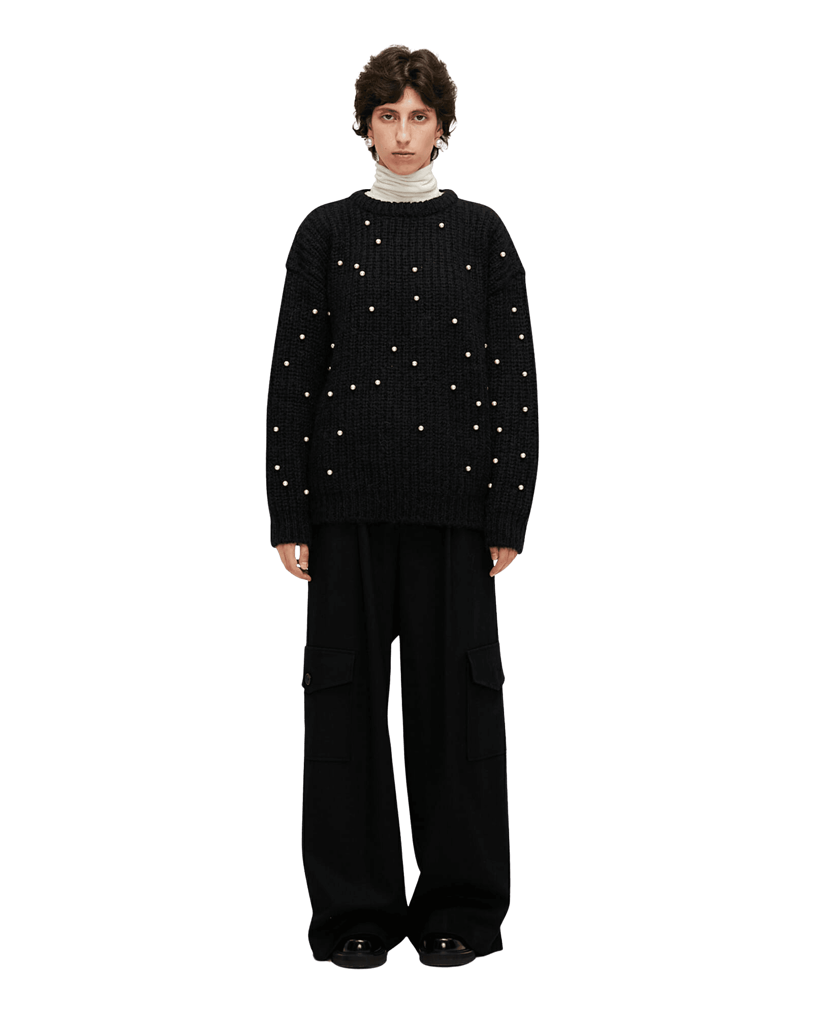 Pearl Embellished Mohair-Alpaca Sweater (Black)