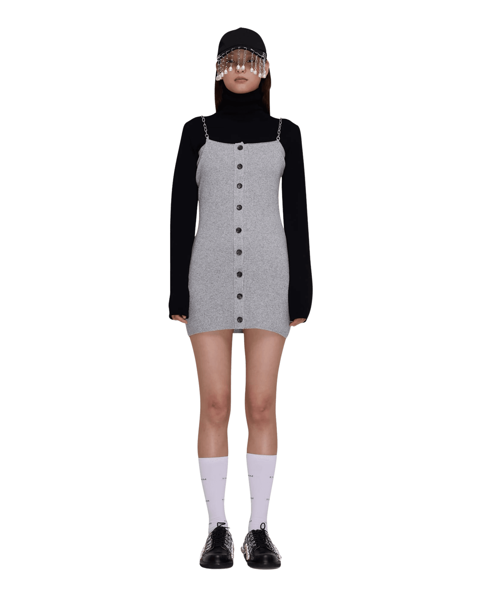 Detachable Chain Strap Wool Knitted Dress (Black) — vue 1