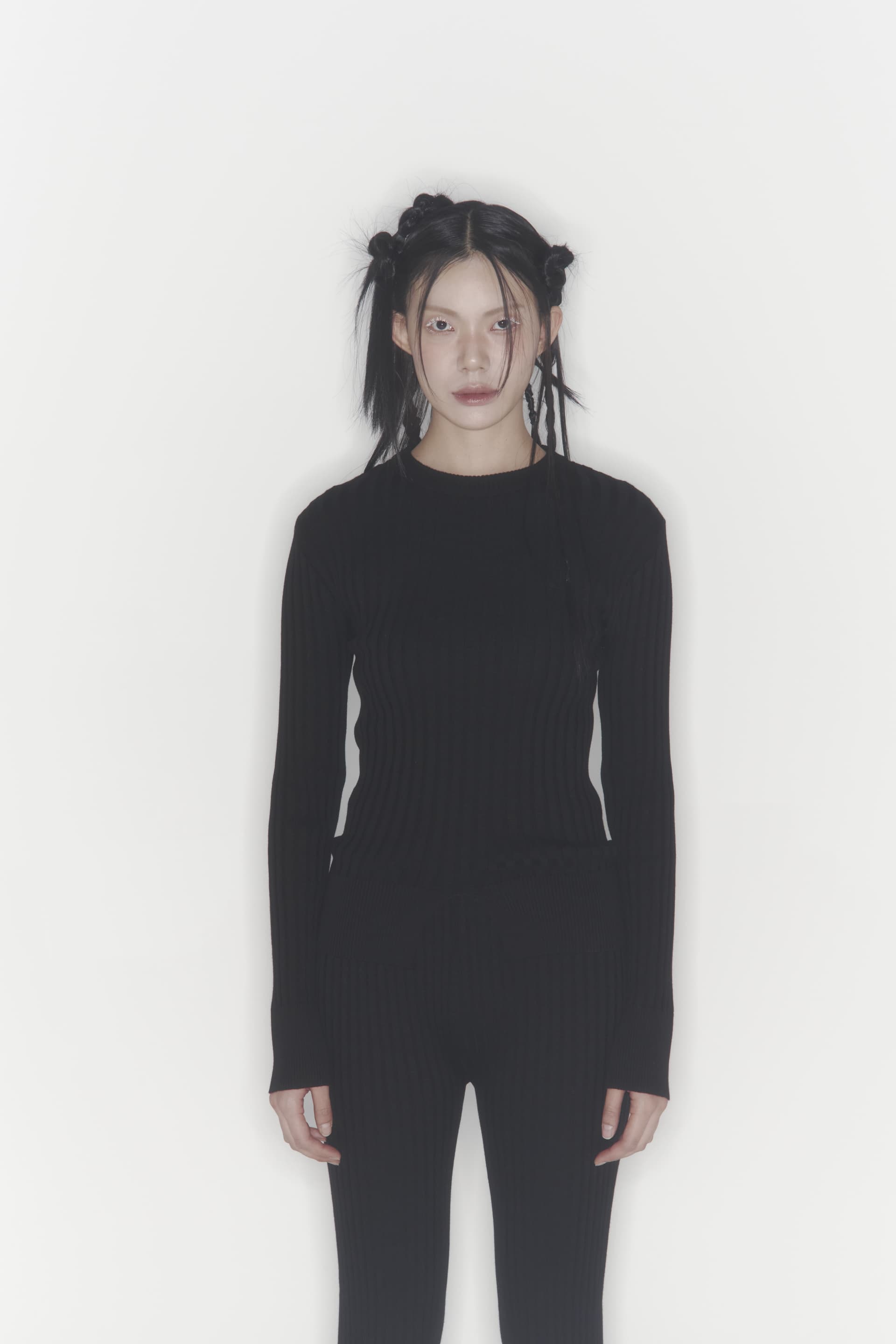 Ribbed Knit Sweater (Black) — vue 1