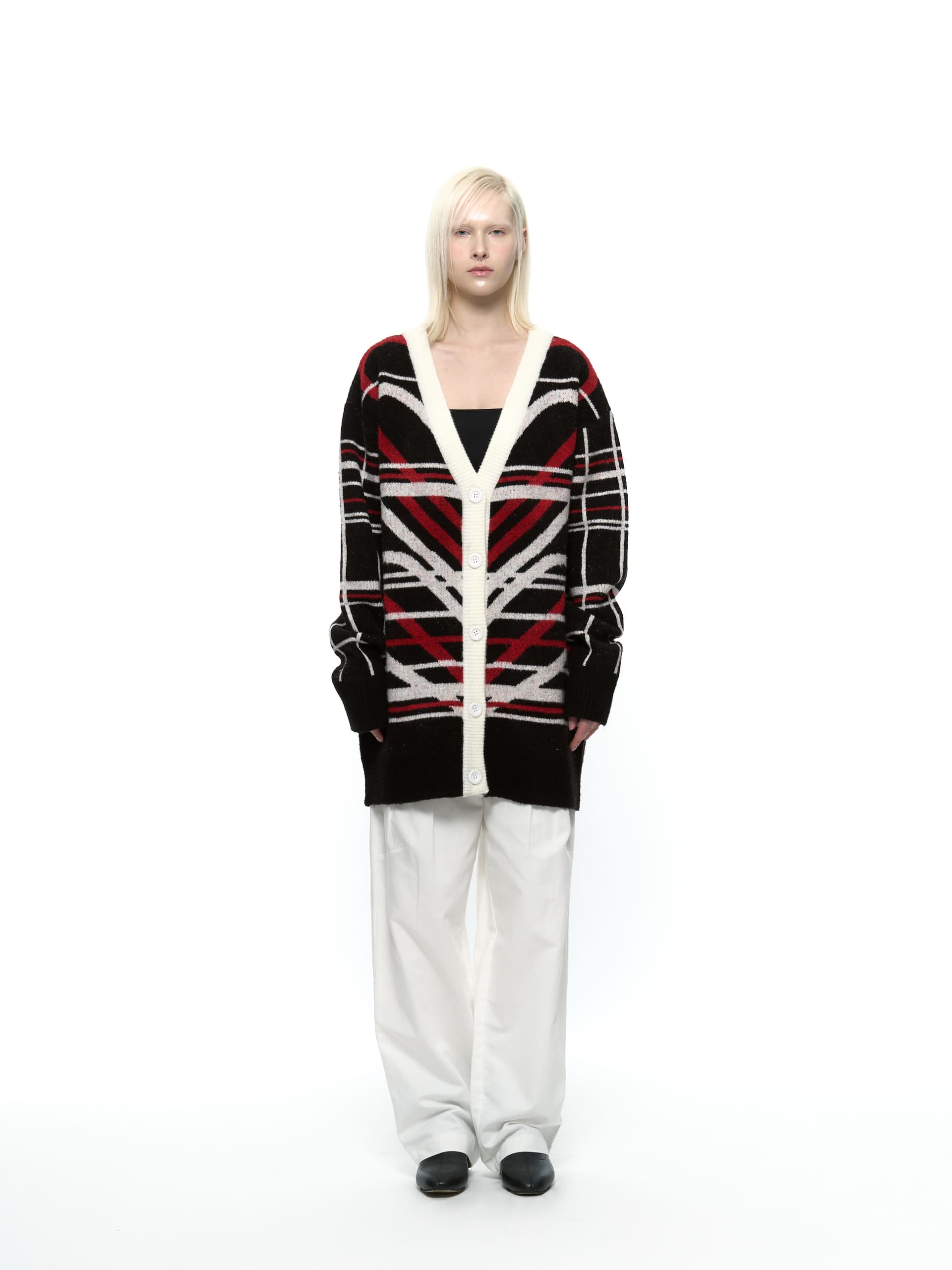 Heart Graphic Knit Cardigan (Red)