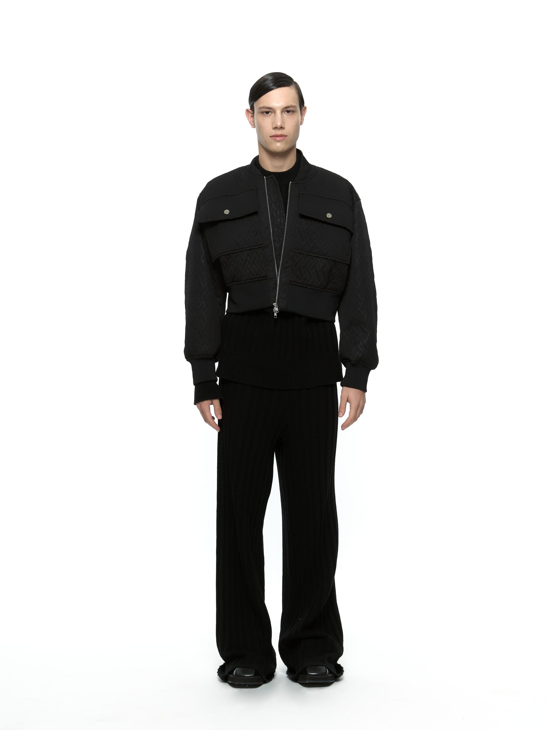 Quilted Crop Blouson Jacket (Black)
