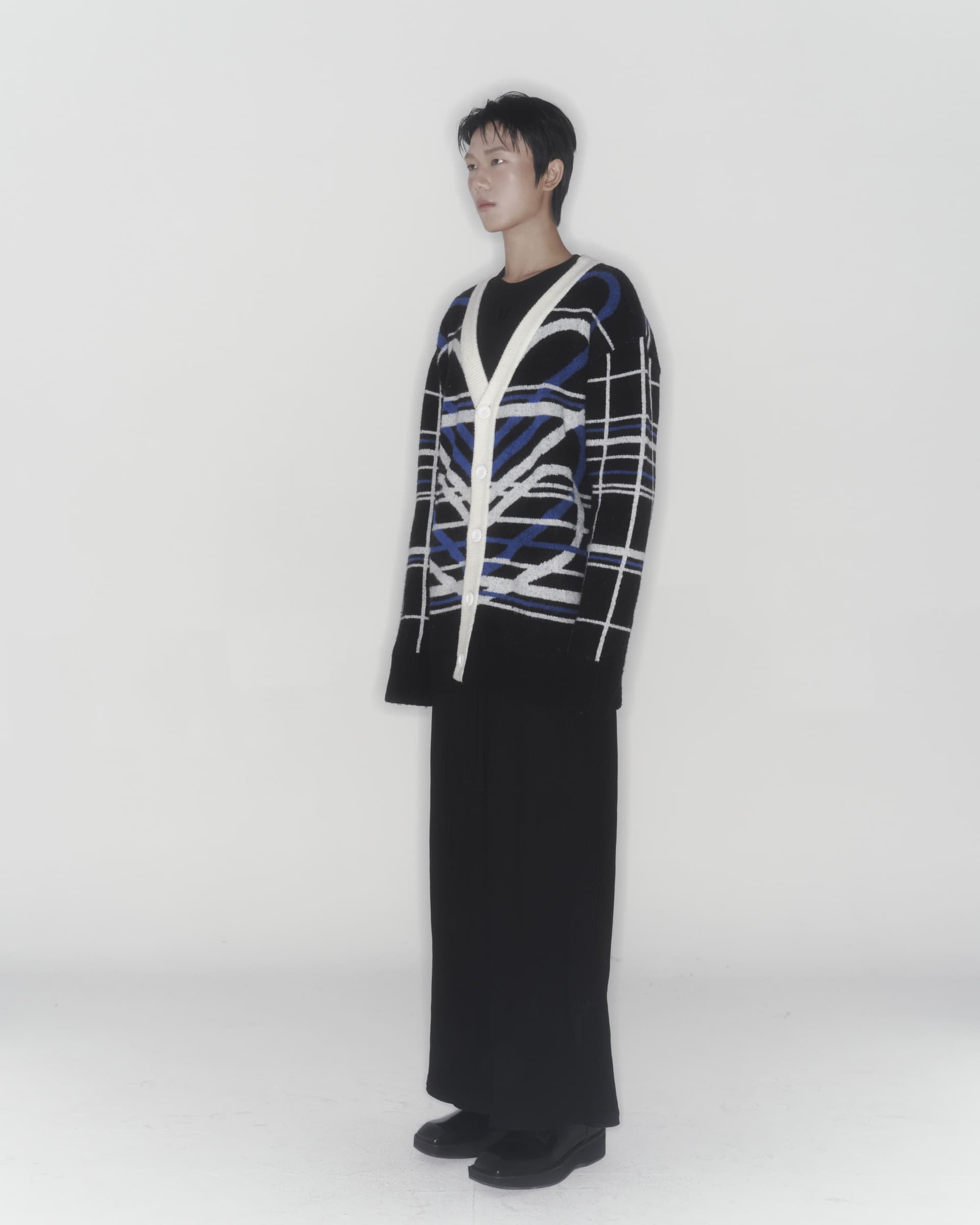 Heart Graphic Knit Cardigan (Blue) — vue 5