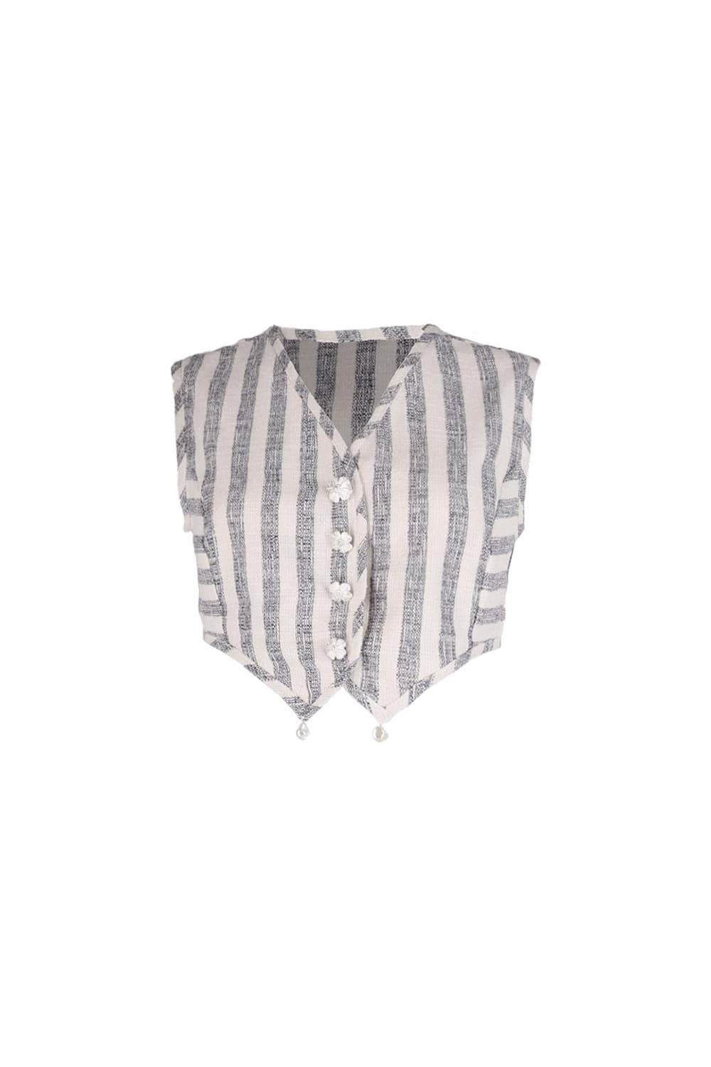 26SS Gray Striped Pattern Crop Vest — vue 8