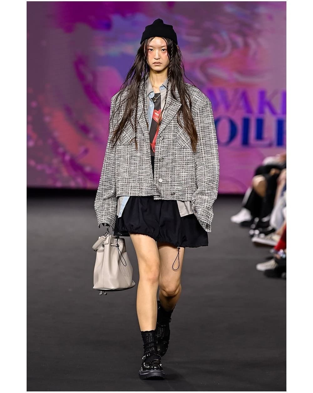 26SS Gray Tailored Collar Tweed Crop Jacket — vue 2