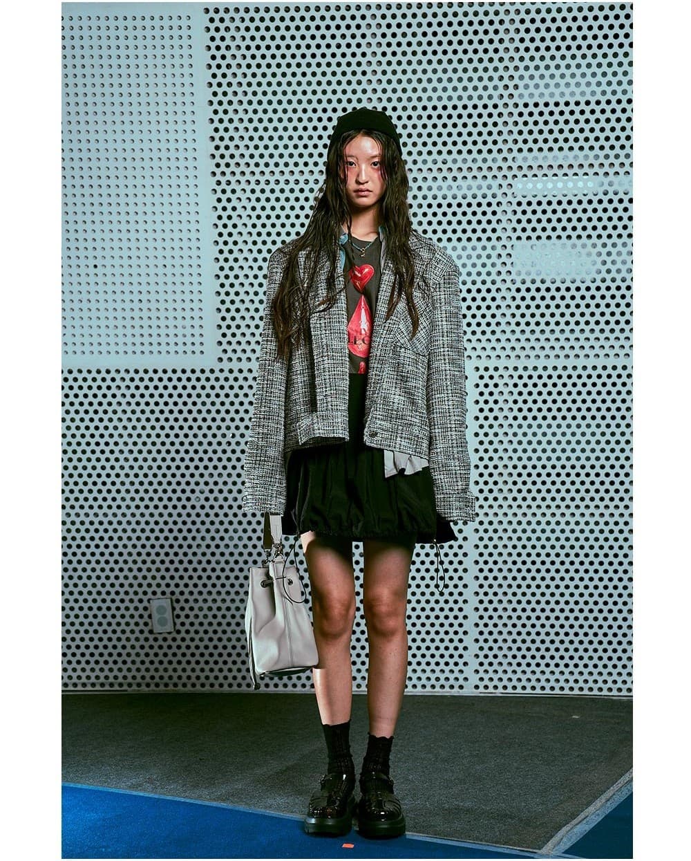 26SS Gray Tailored Collar Tweed Crop Jacket — vue 3