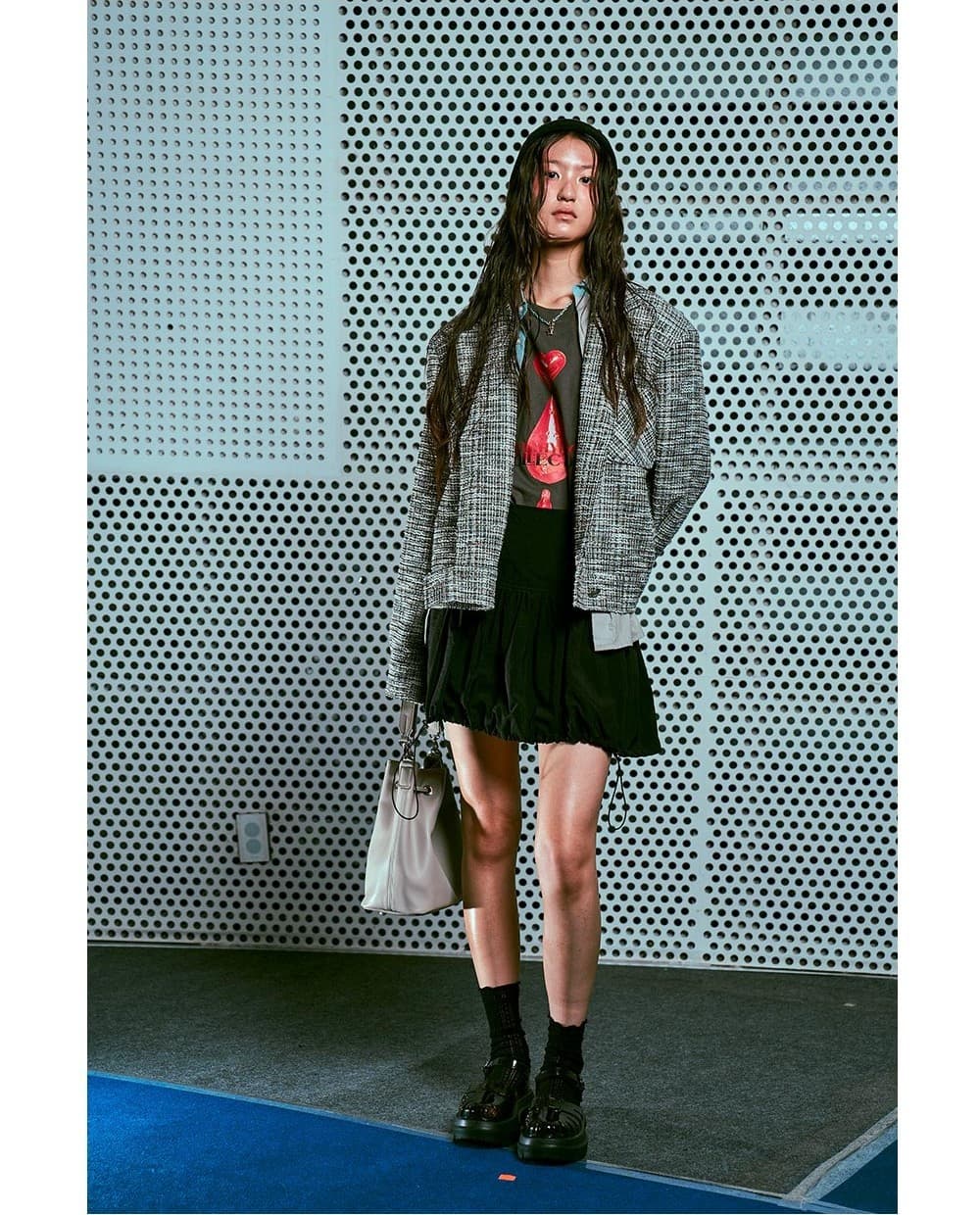 26SS Gray Tailored Collar Tweed Crop Jacket — vue 4