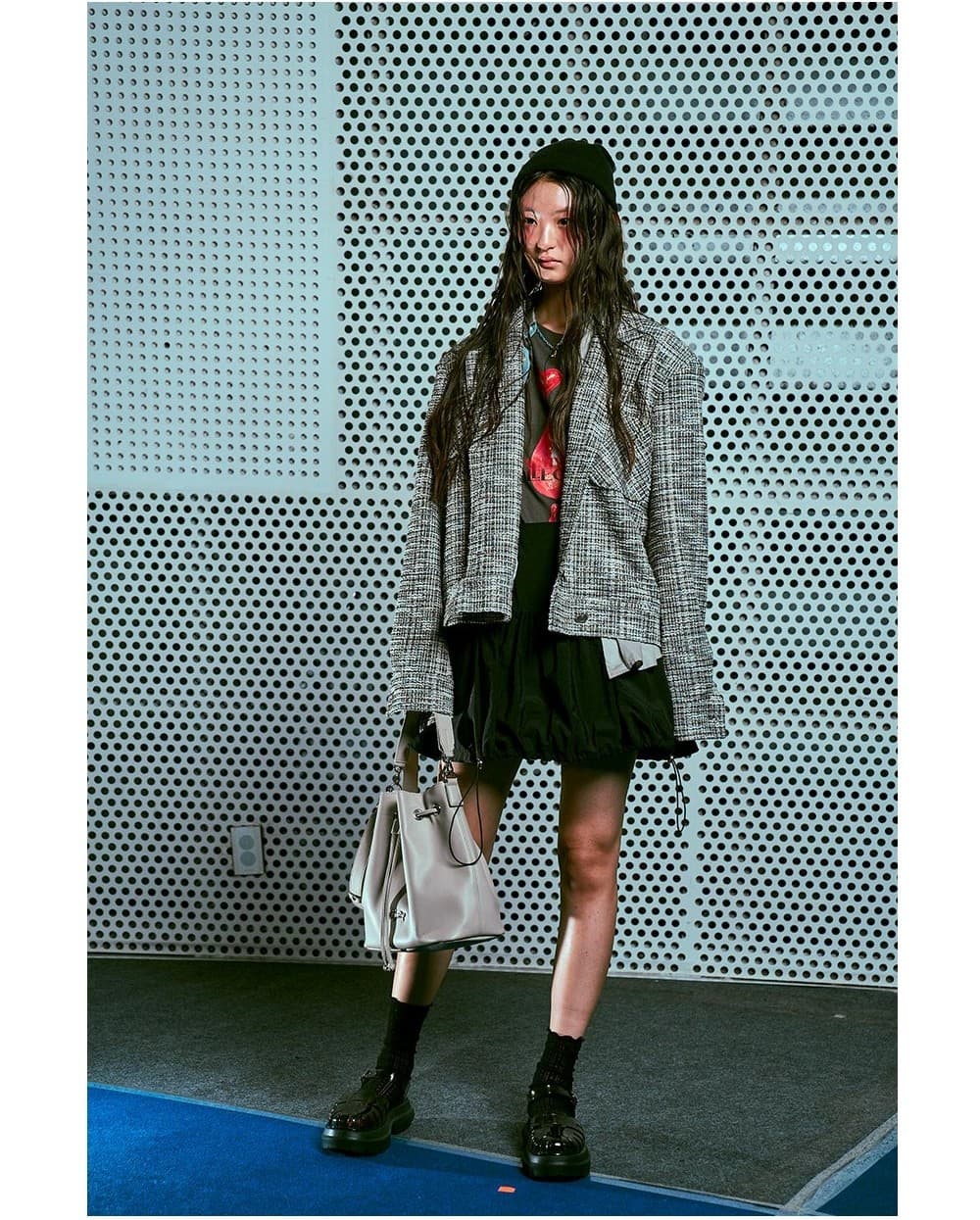 26SS Gray Tailored Collar Tweed Crop Jacket — vue 5