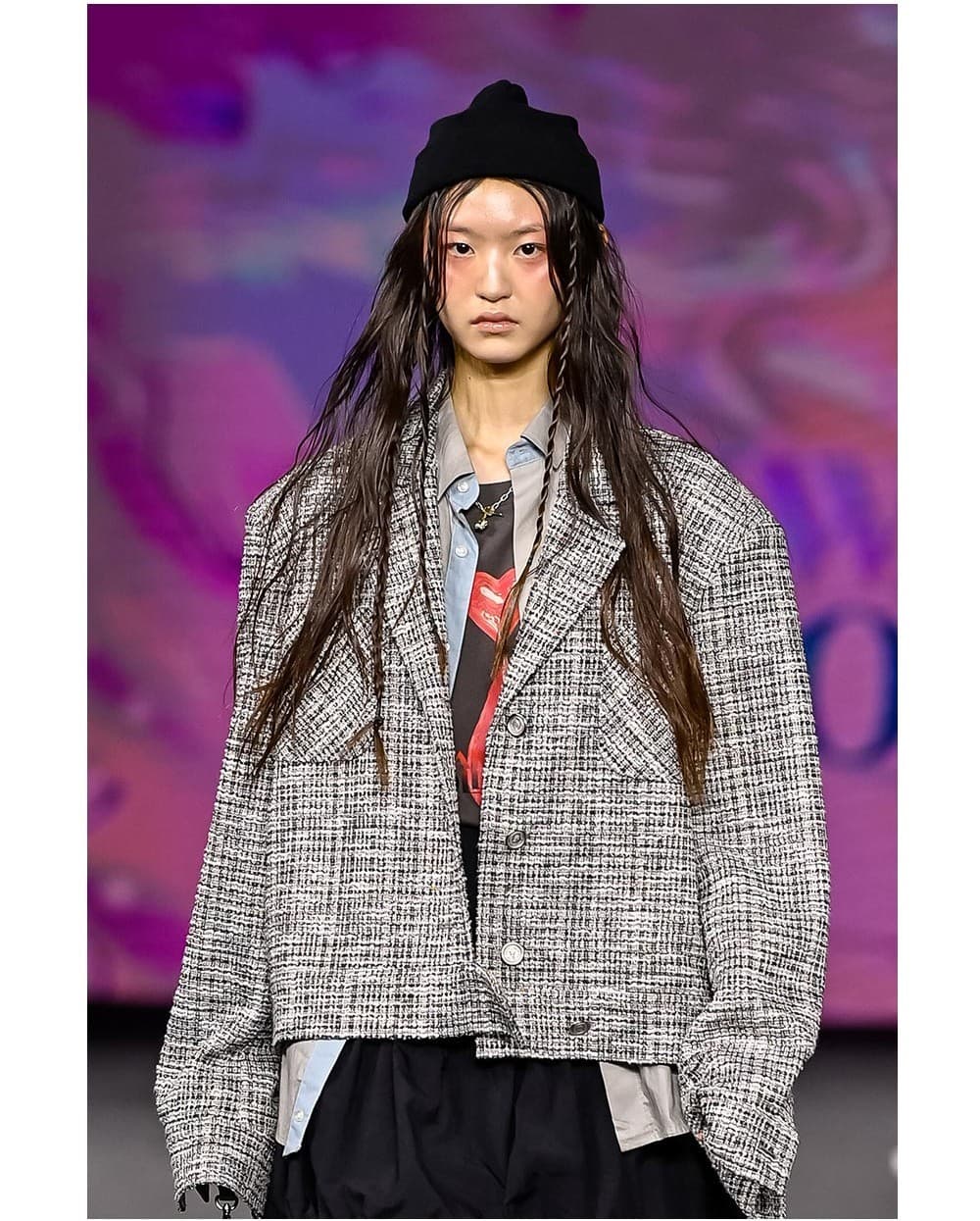 26SS Gray Tailored Collar Tweed Crop Jacket — vue 7