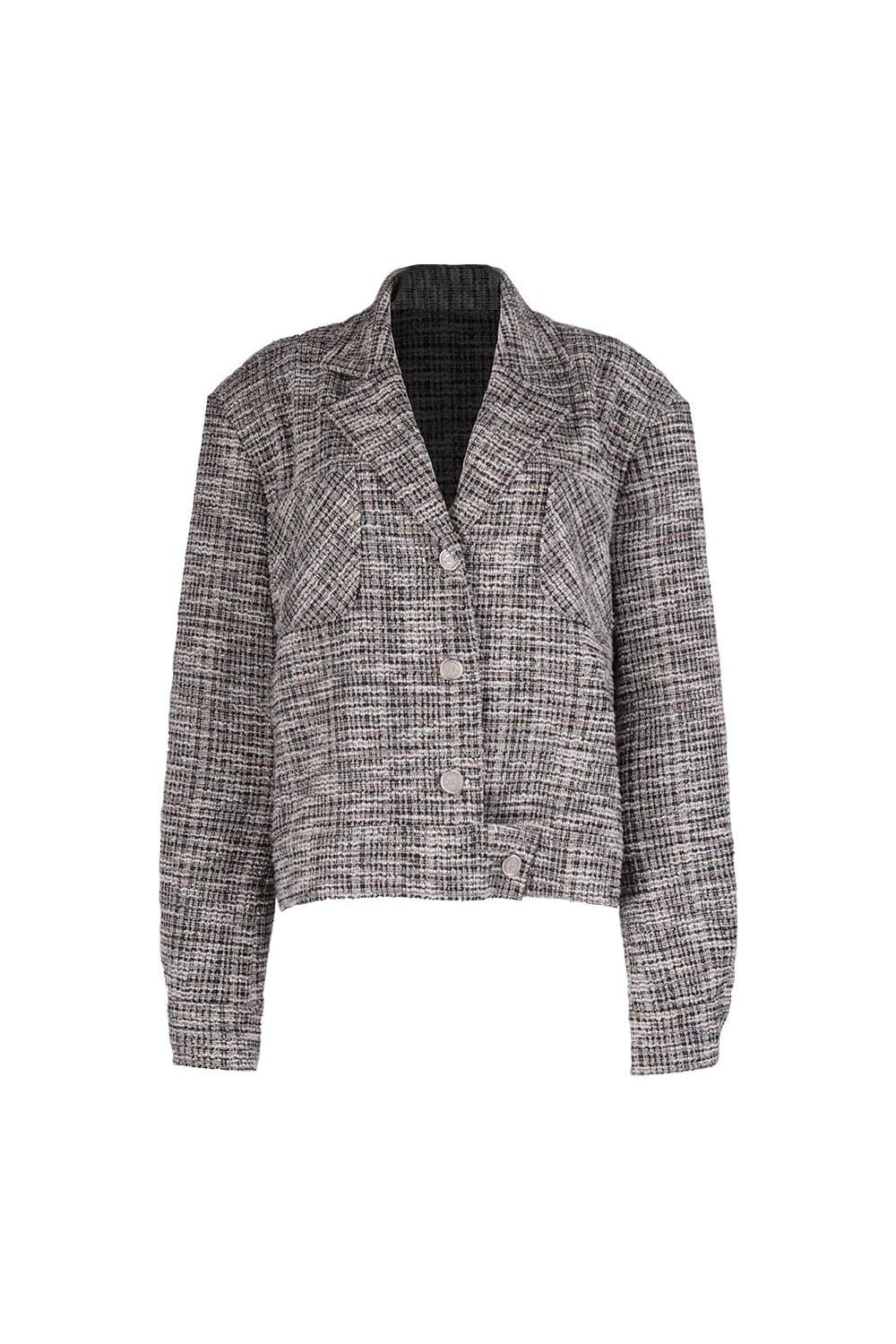 26SS Gray Tailored Collar Tweed Crop Jacket — vue 8