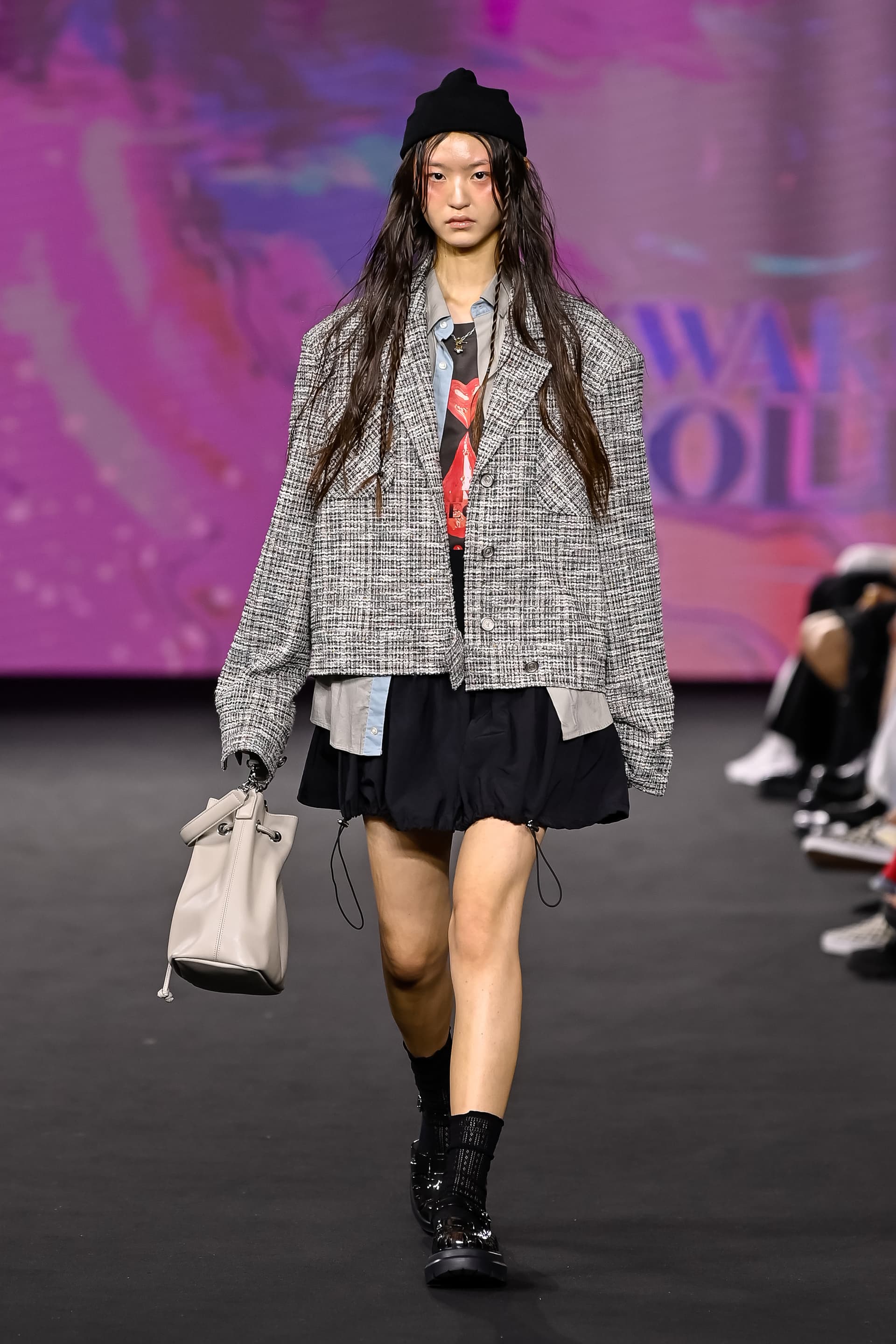 26SS Gray Tailored Collar Tweed Crop Jacket — vue 1