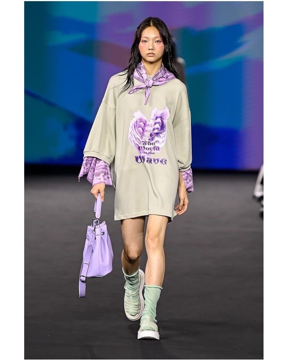 26SS Purple Wave Layered Light Khaki Sweat One-Piece — vue 2