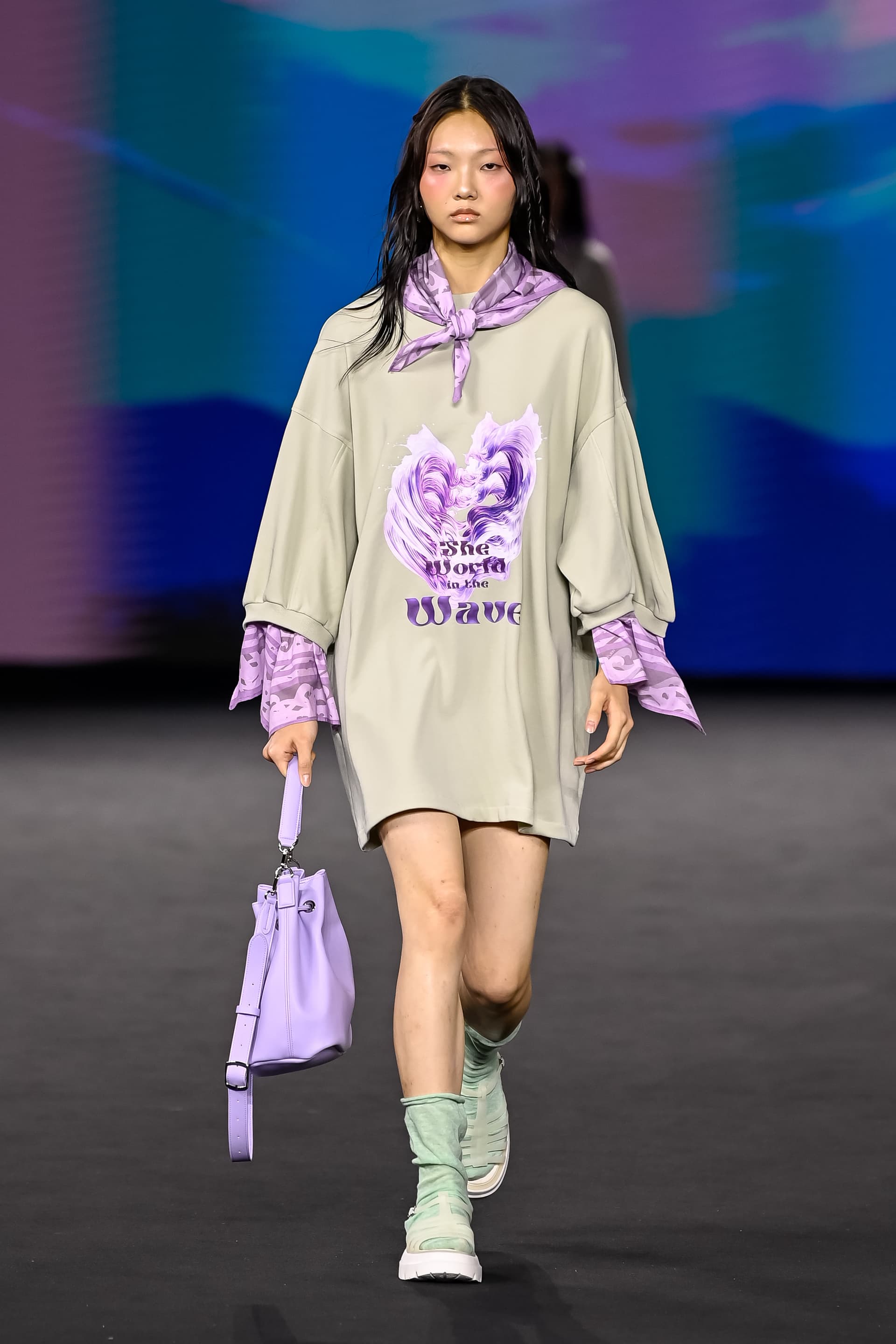26SS Purple Wave Layered Light Khaki Sweat One-Piece