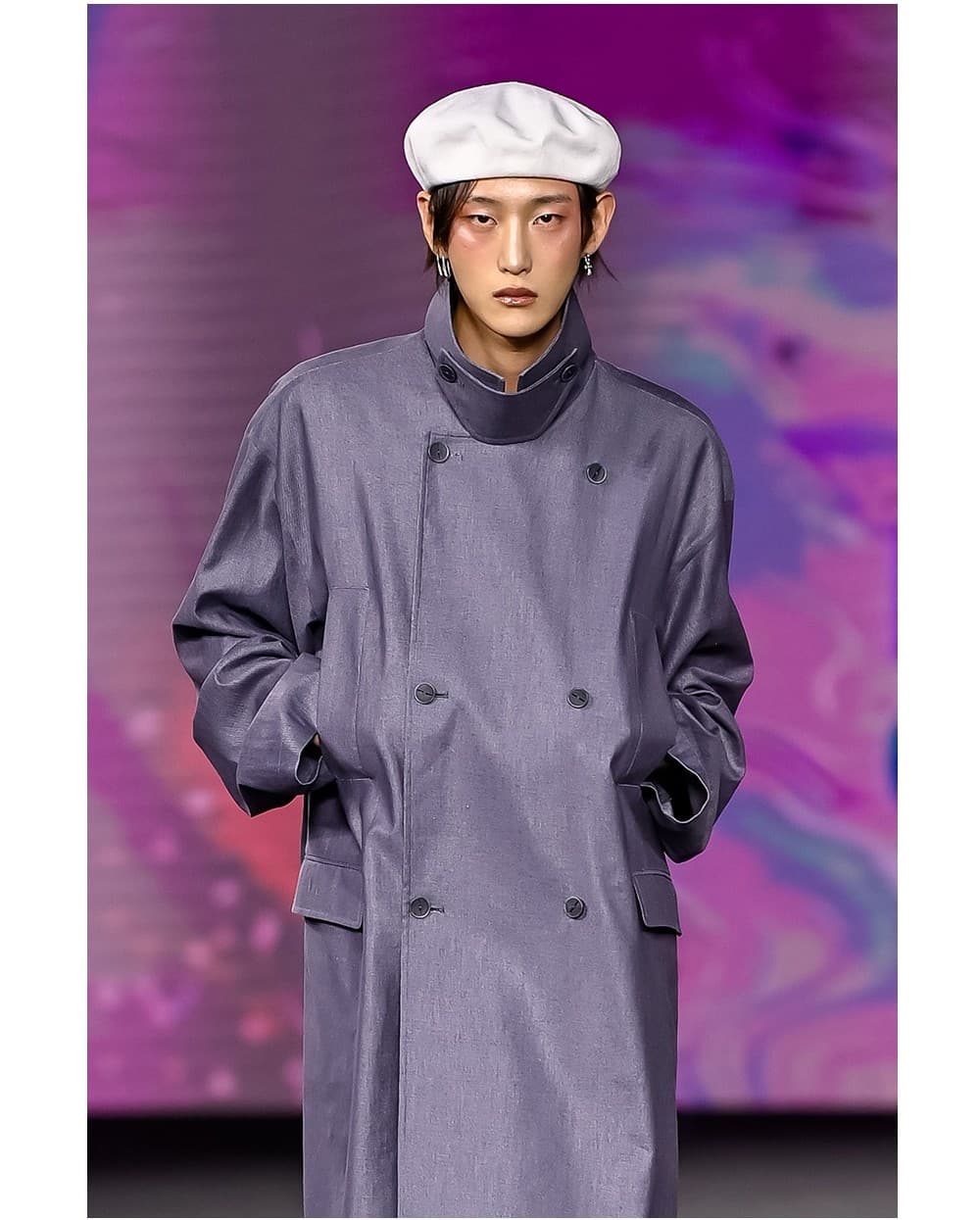 26SS Deep Blue High Neck Double Breasted Coat — vue 7