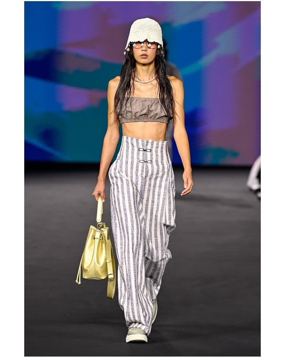 26SS Gray Striped Pattern High Waist Long Pants — vue 2