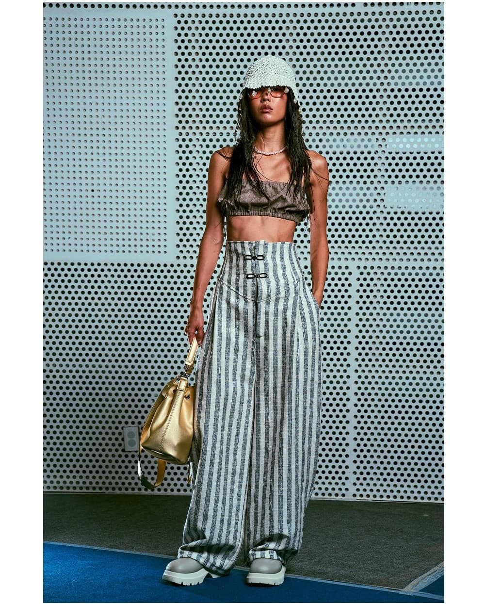 26SS Gray Striped Pattern High Waist Long Pants — vue 4