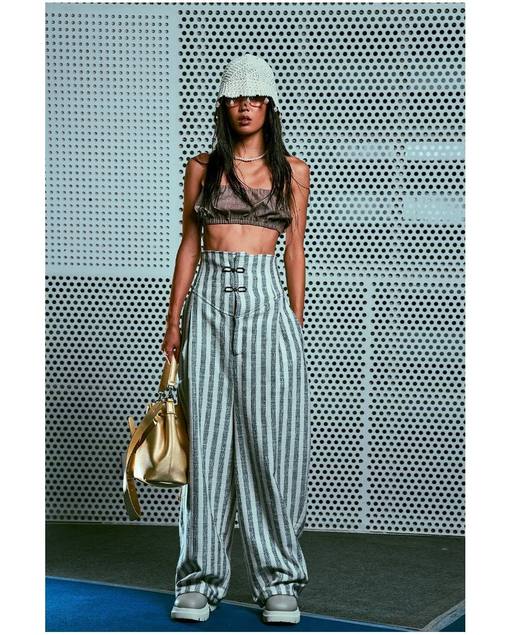 26SS Gray Striped Pattern High Waist Long Pants — vue 5