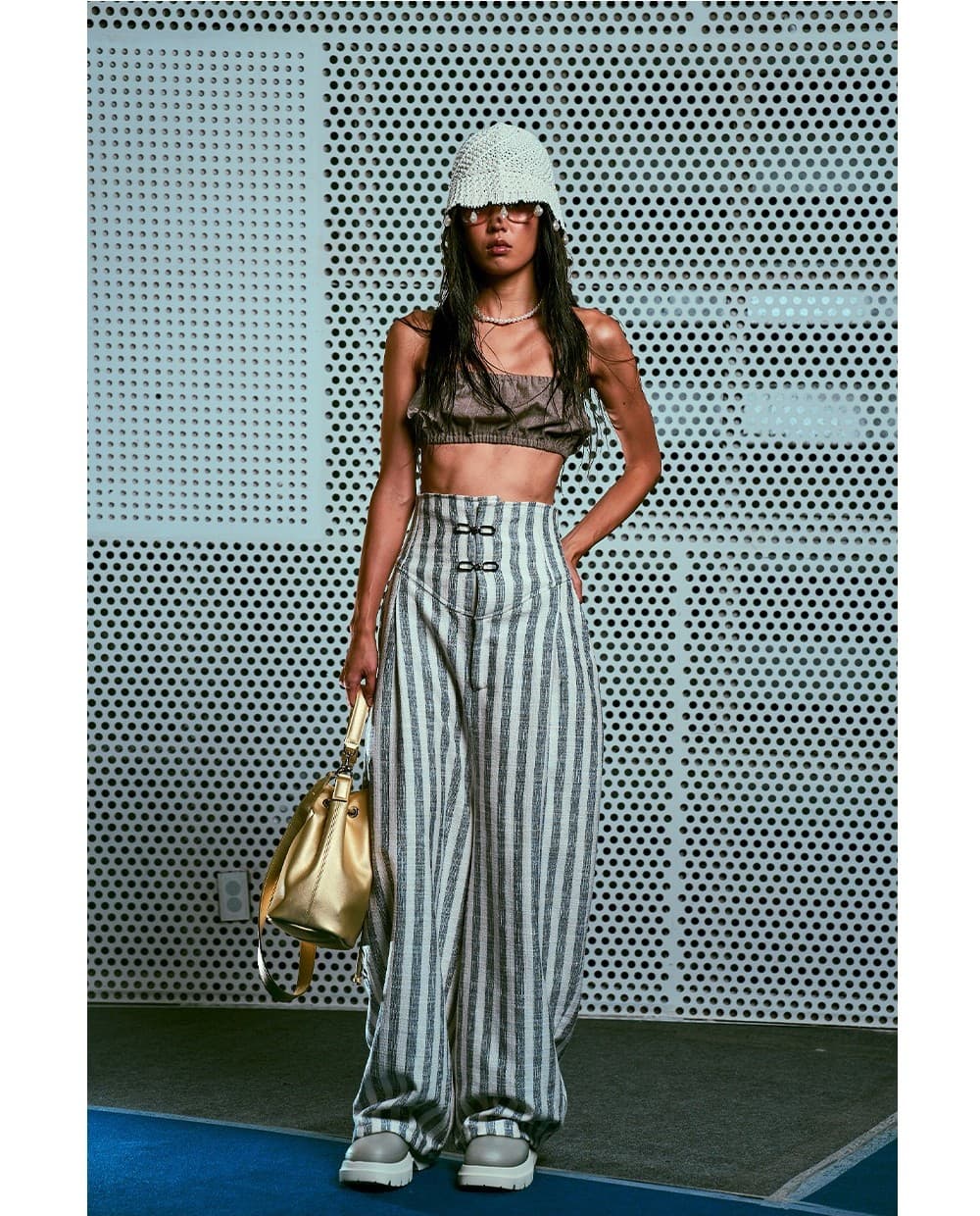 26SS Gray Striped Pattern High Waist Long Pants — vue 6