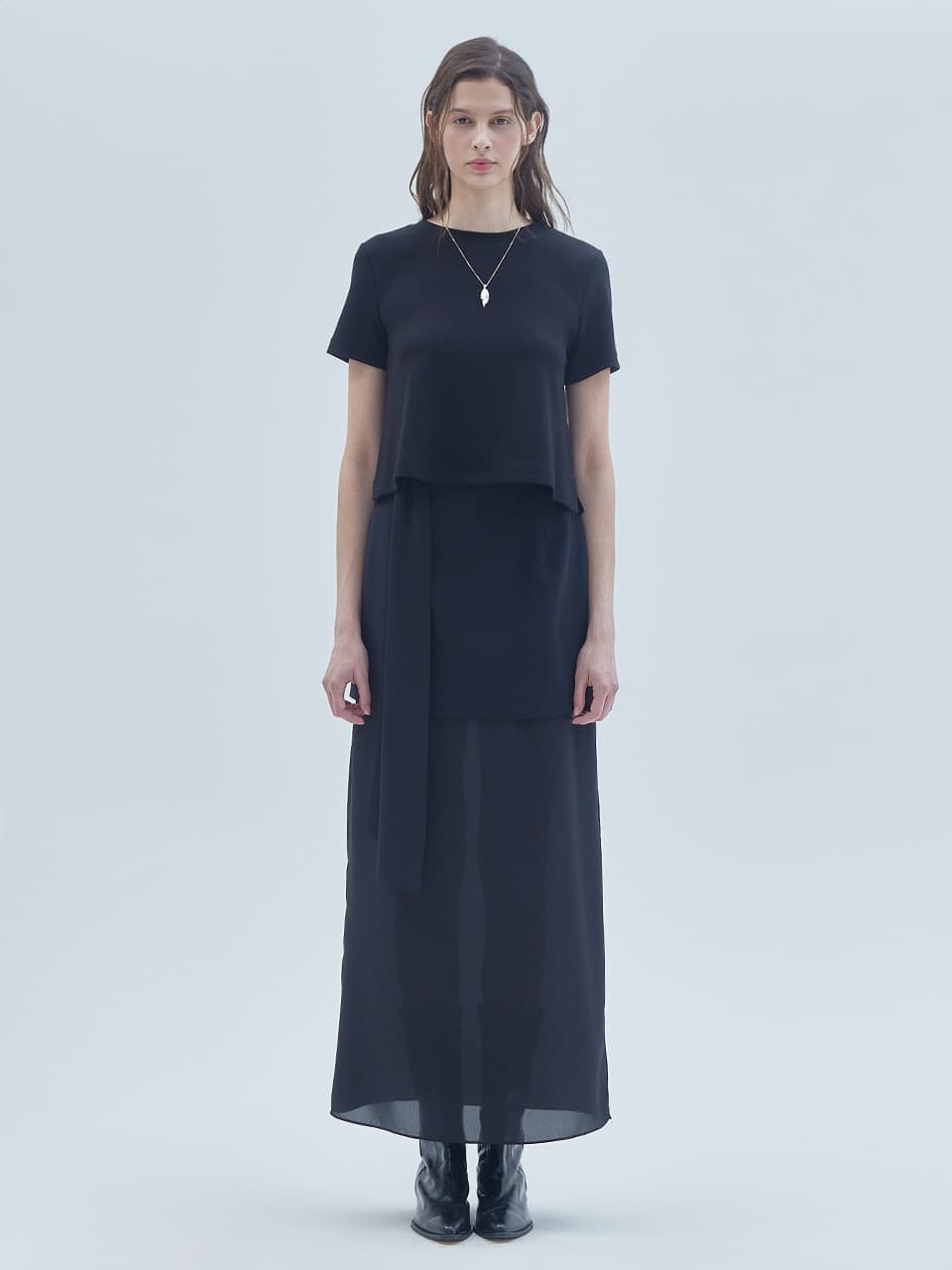 See-Through Layered Long Skirt Black