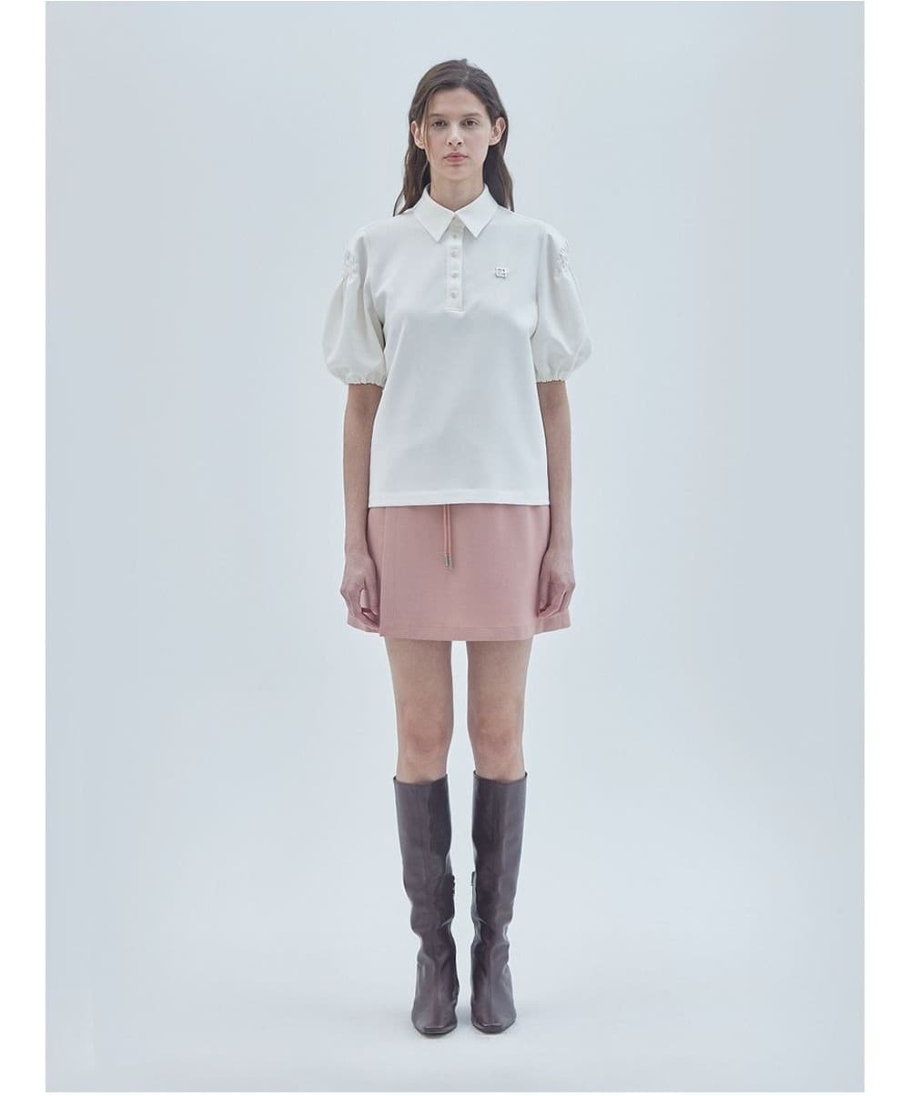 Signature Symbol Puff-Sleeve T-Shirt Ivory — vue 2