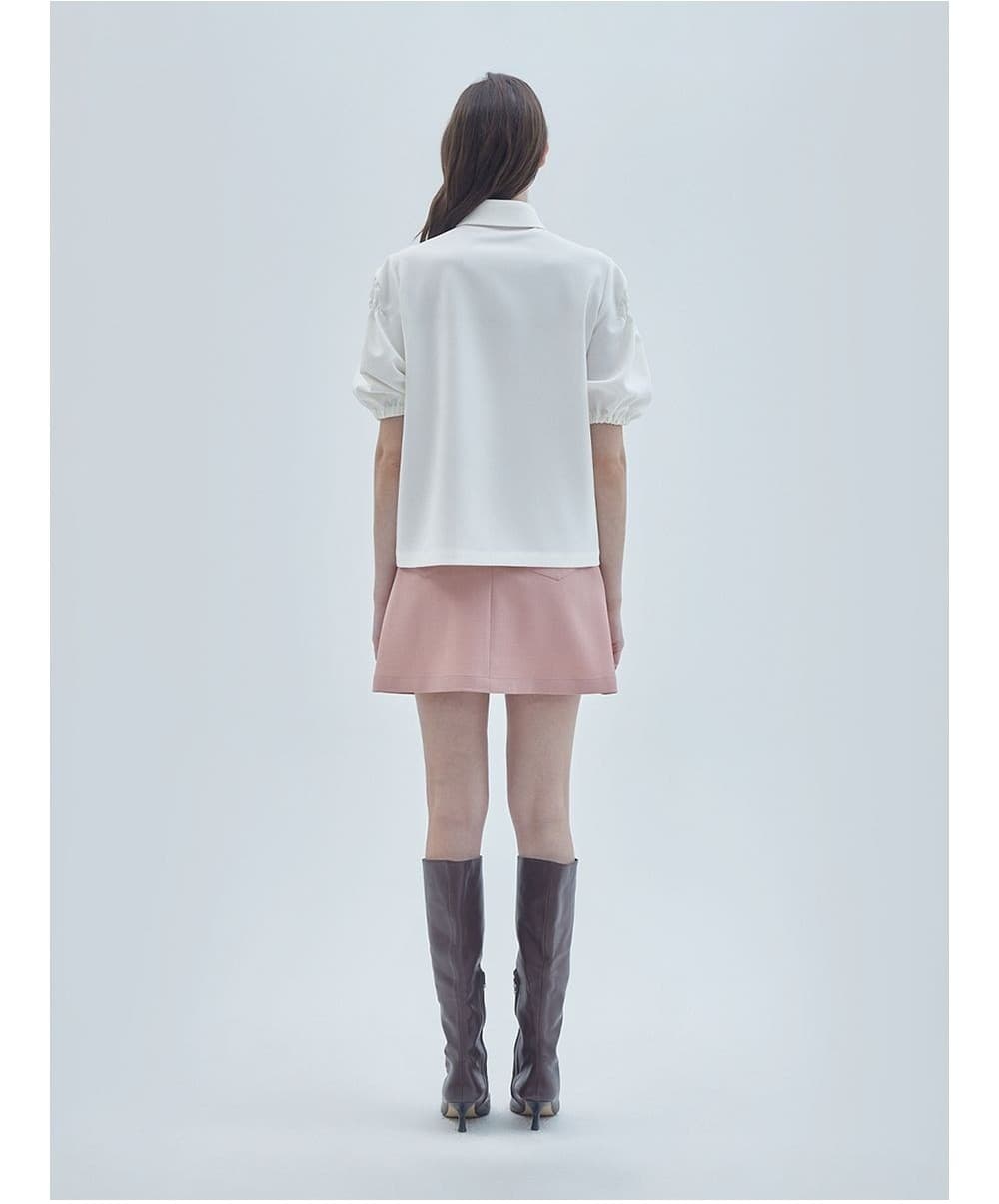 Signature Symbol Puff-Sleeve T-Shirt Ivory — vue 4