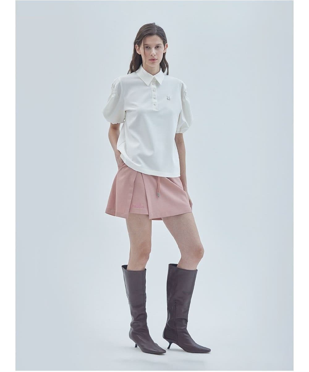 Signature Symbol Puff-Sleeve T-Shirt Ivory — vue 5