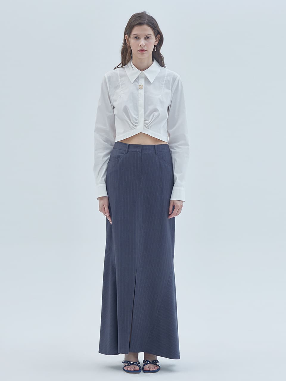 Signature Symbol Shirring Detail Crop Shirt White