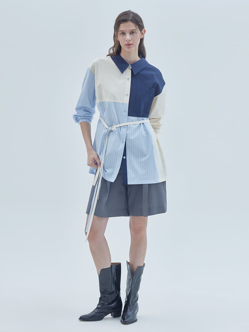Patchwork Long Shirt Mix