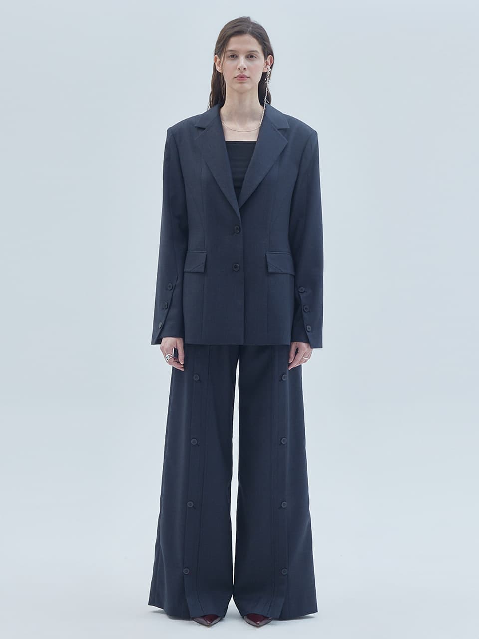 Diagonal Detail Overfit Single Blazer Charcoal