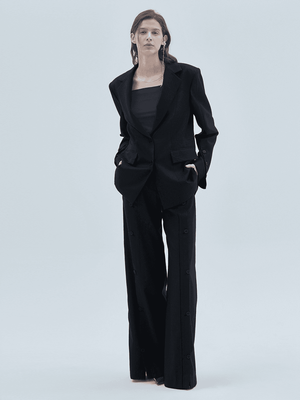 Diagonal Detail Overfit Single Blazer Black — vue 1