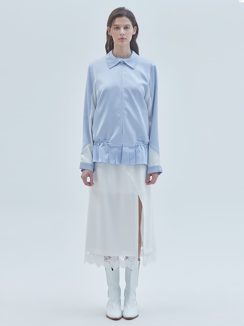 Mini Pleats Block Zip-Up Jacket Sky Blue
