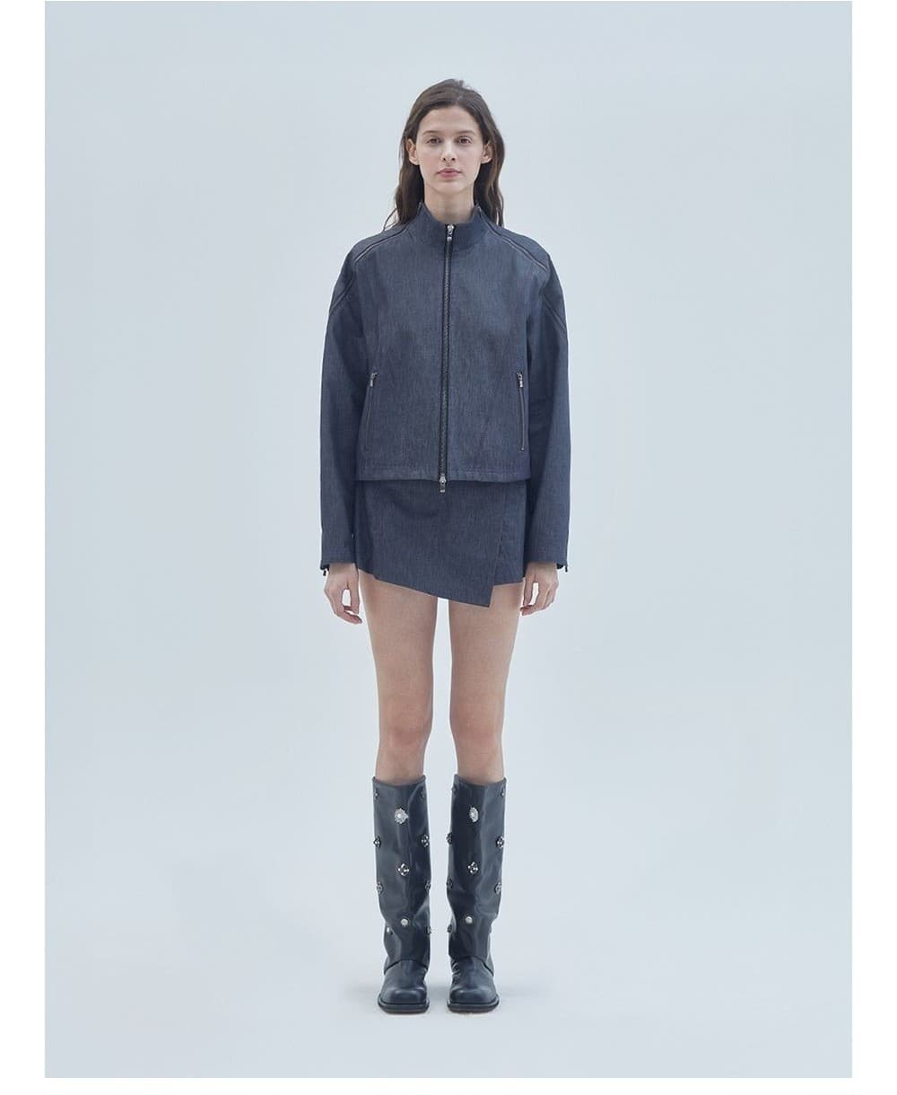 Open Zipper Detail Zip-Up Jacket Navy — vue 2