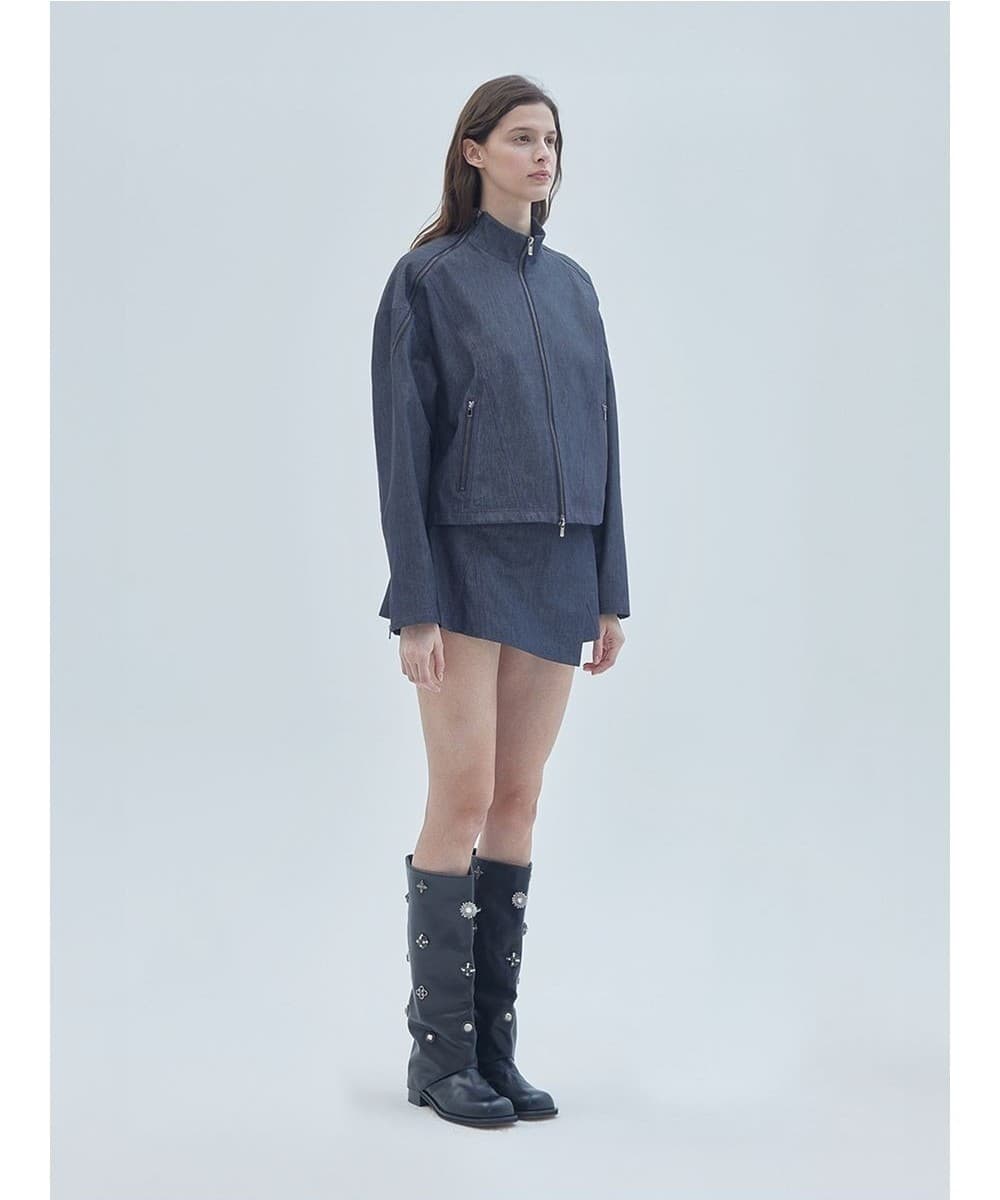 Open Zipper Detail Zip-Up Jacket Navy — vue 3