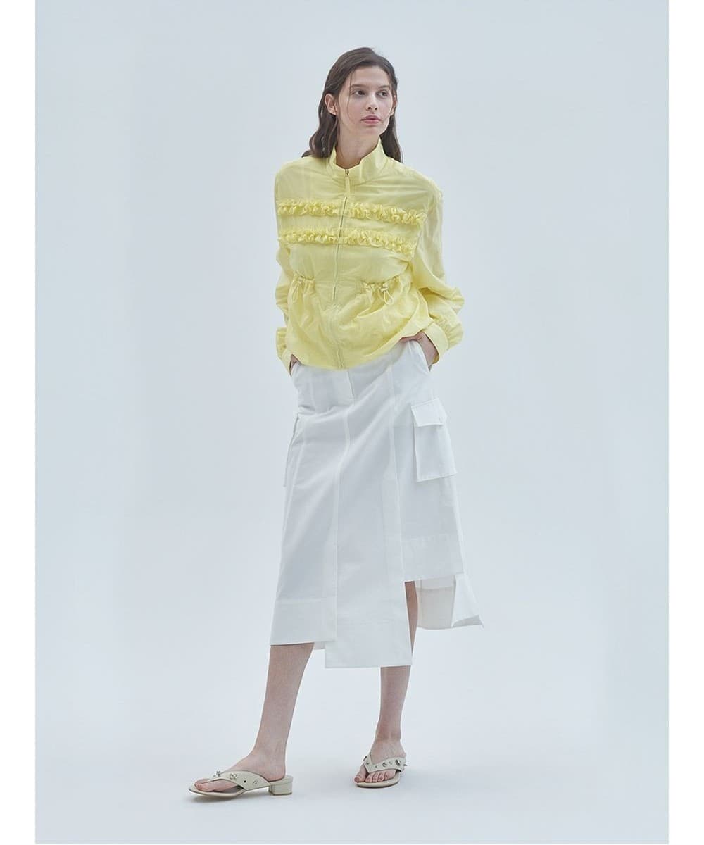 Two-Line Frill Zip-Up Jumper Yellow — vue 4