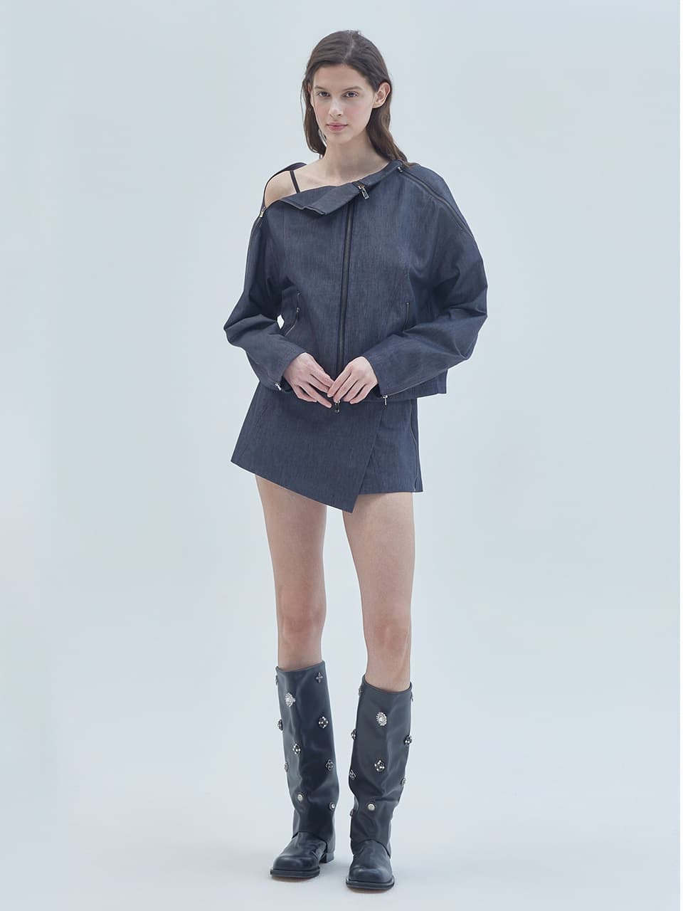Signature Symbol Logo Unbalanced Skirt Pants Navy — vue 1