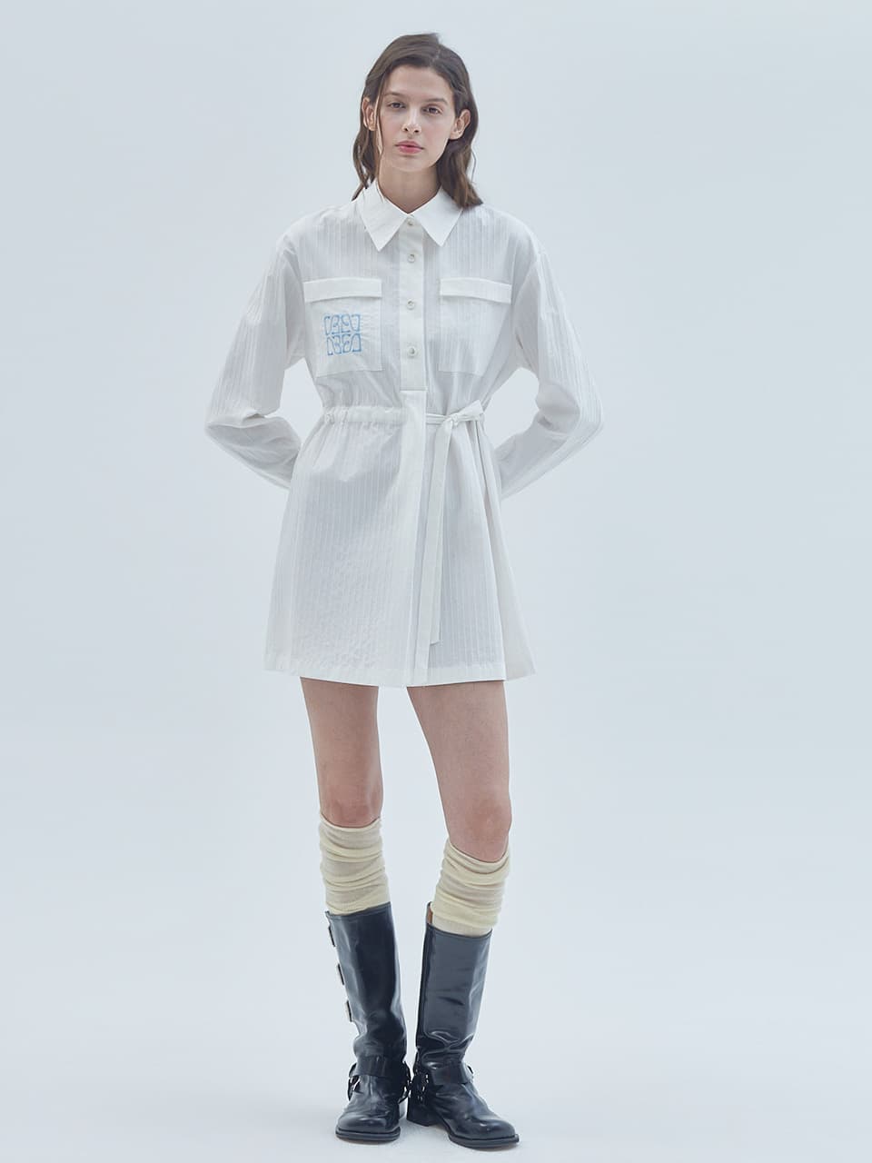 Signature Symbol Embroidered Mini Dress White — vue 1