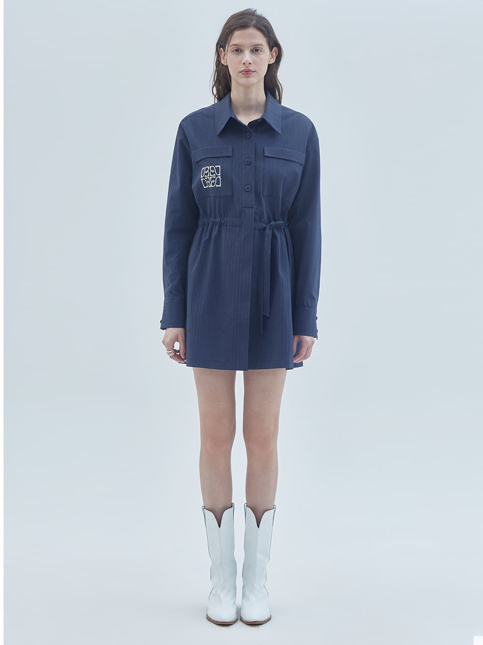 Signature Symbol Embroidered Mini Dress Navy