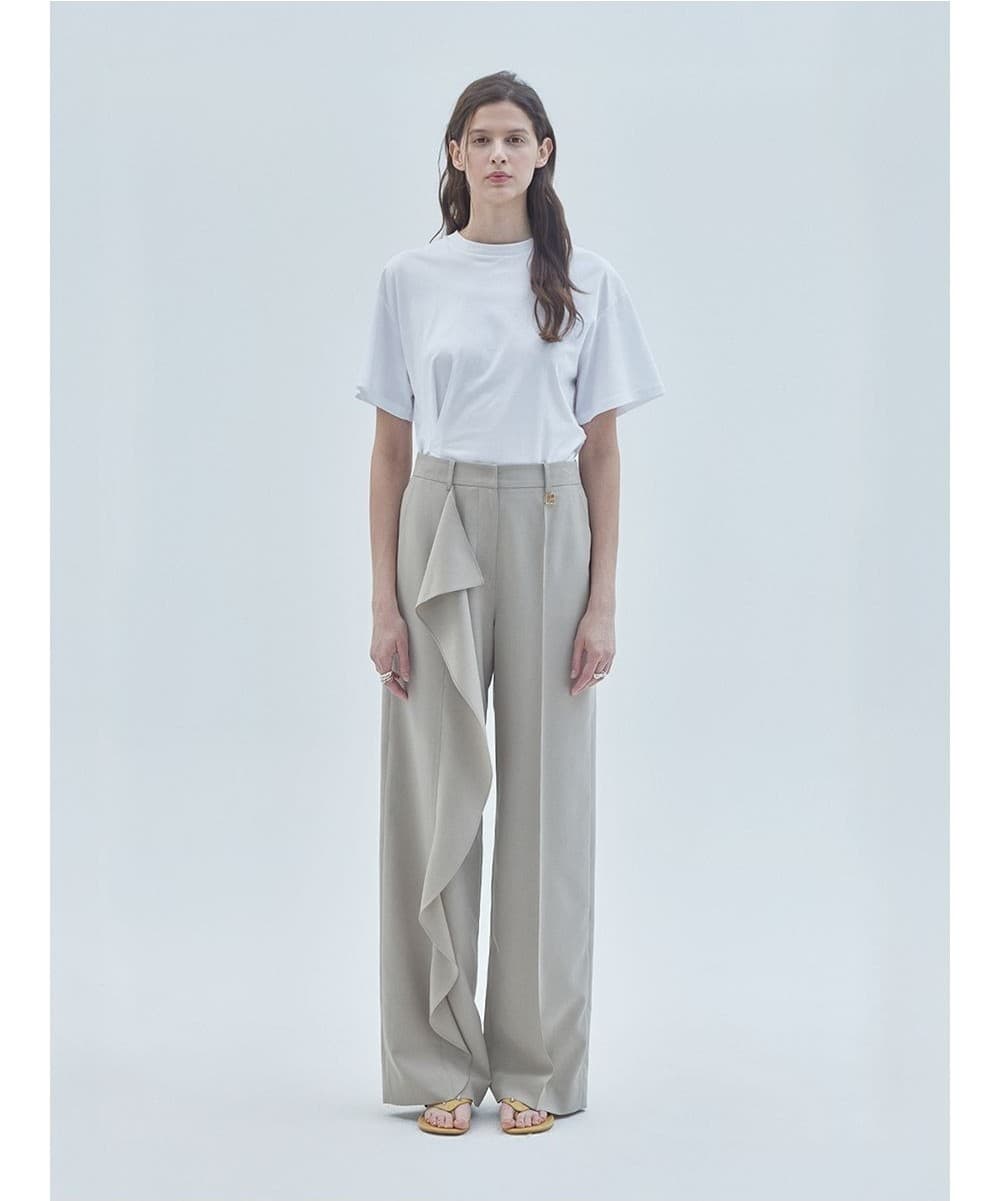 Drape Wrap Wide Slacks Pants Beige — vue 2