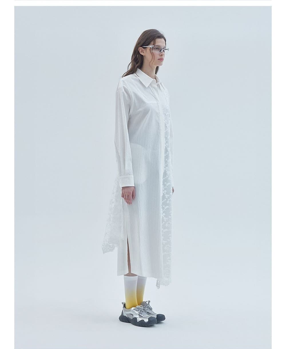 Lace Mix Unbalanced Shirt Long Dress White — vue 3