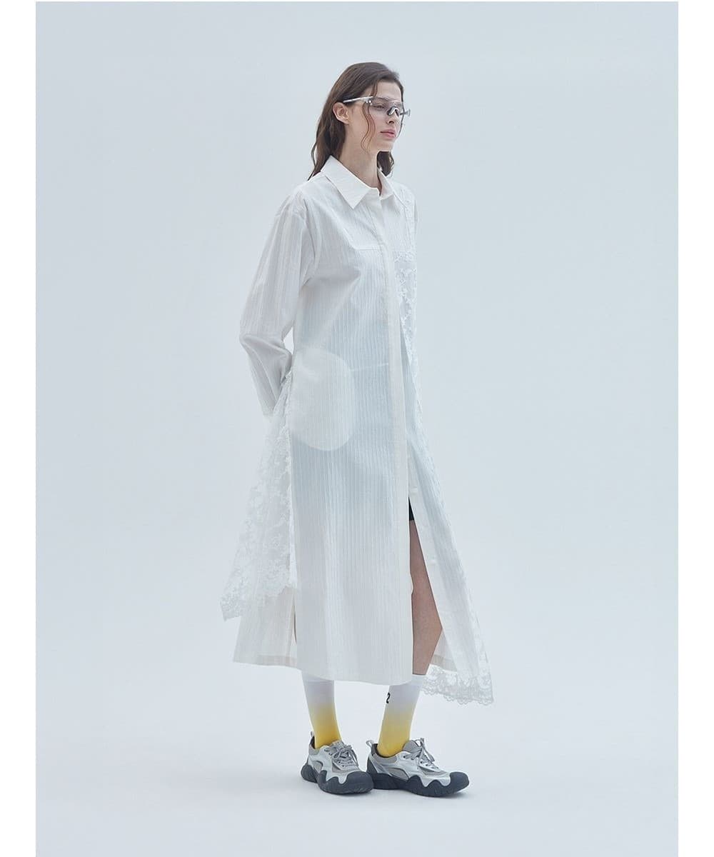 Lace Mix Unbalanced Shirt Long Dress White — vue 5