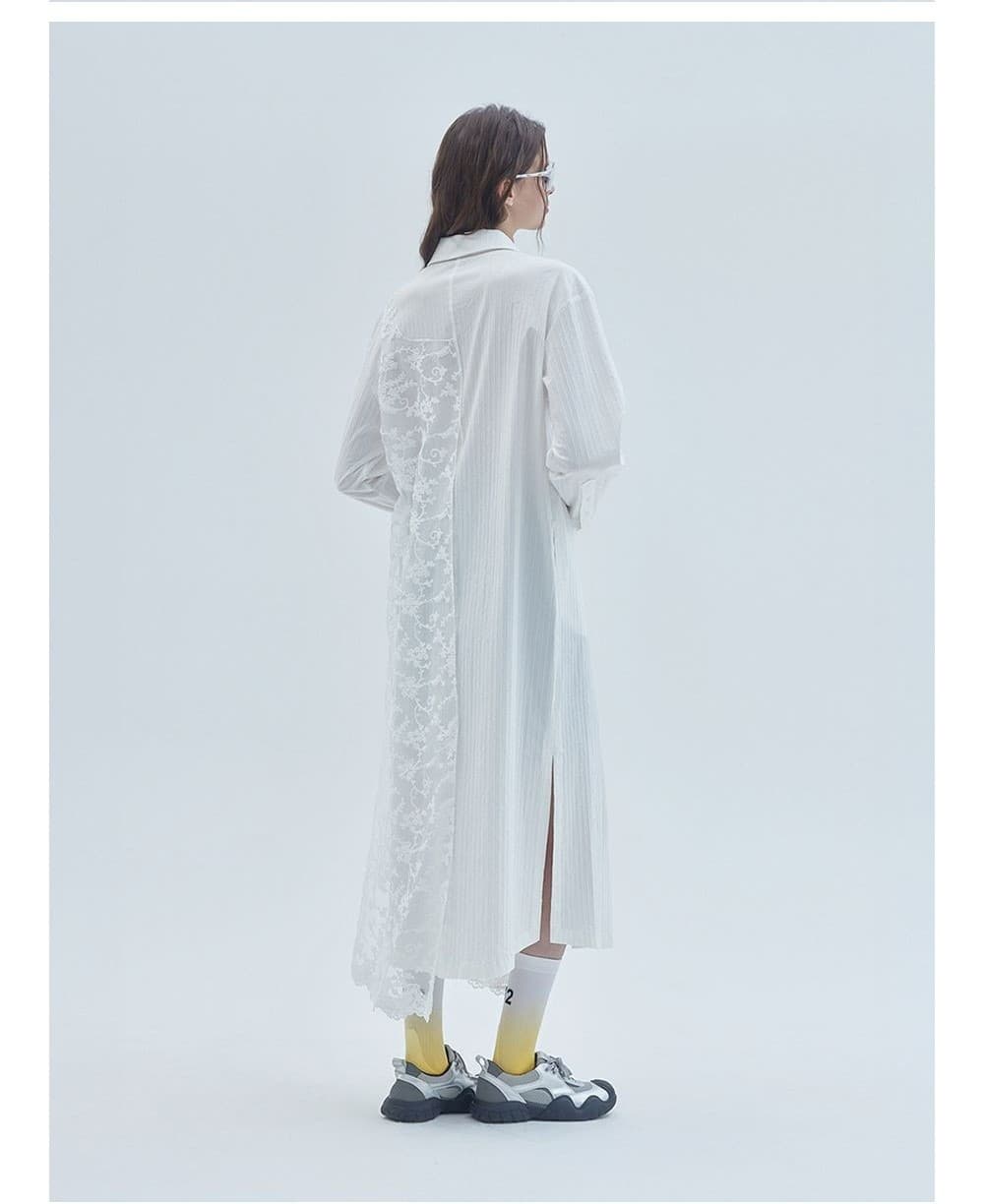 Lace Mix Unbalanced Shirt Long Dress White — vue 6