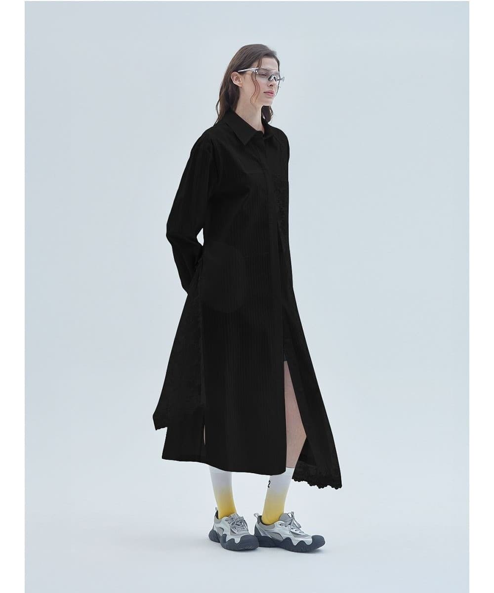 Lace Mix Unbalanced Shirt Long Dress Black — vue 5